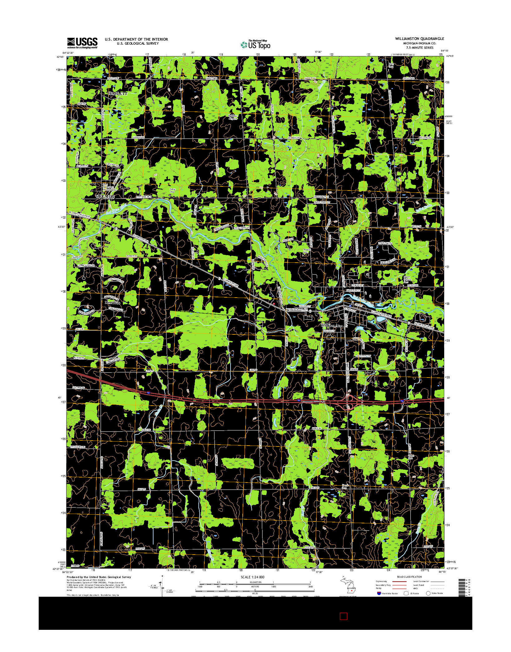 USGS US TOPO 7.5-MINUTE MAP FOR WILLIAMSTON, MI 2017