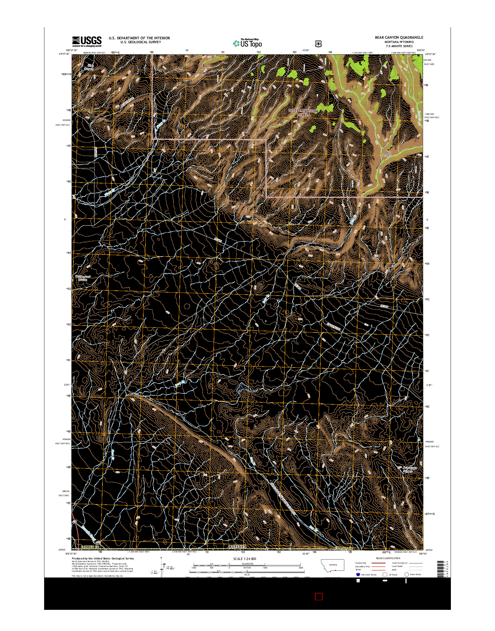 USGS US TOPO 7.5-MINUTE MAP FOR BEAR CANYON, MT-WY 2017