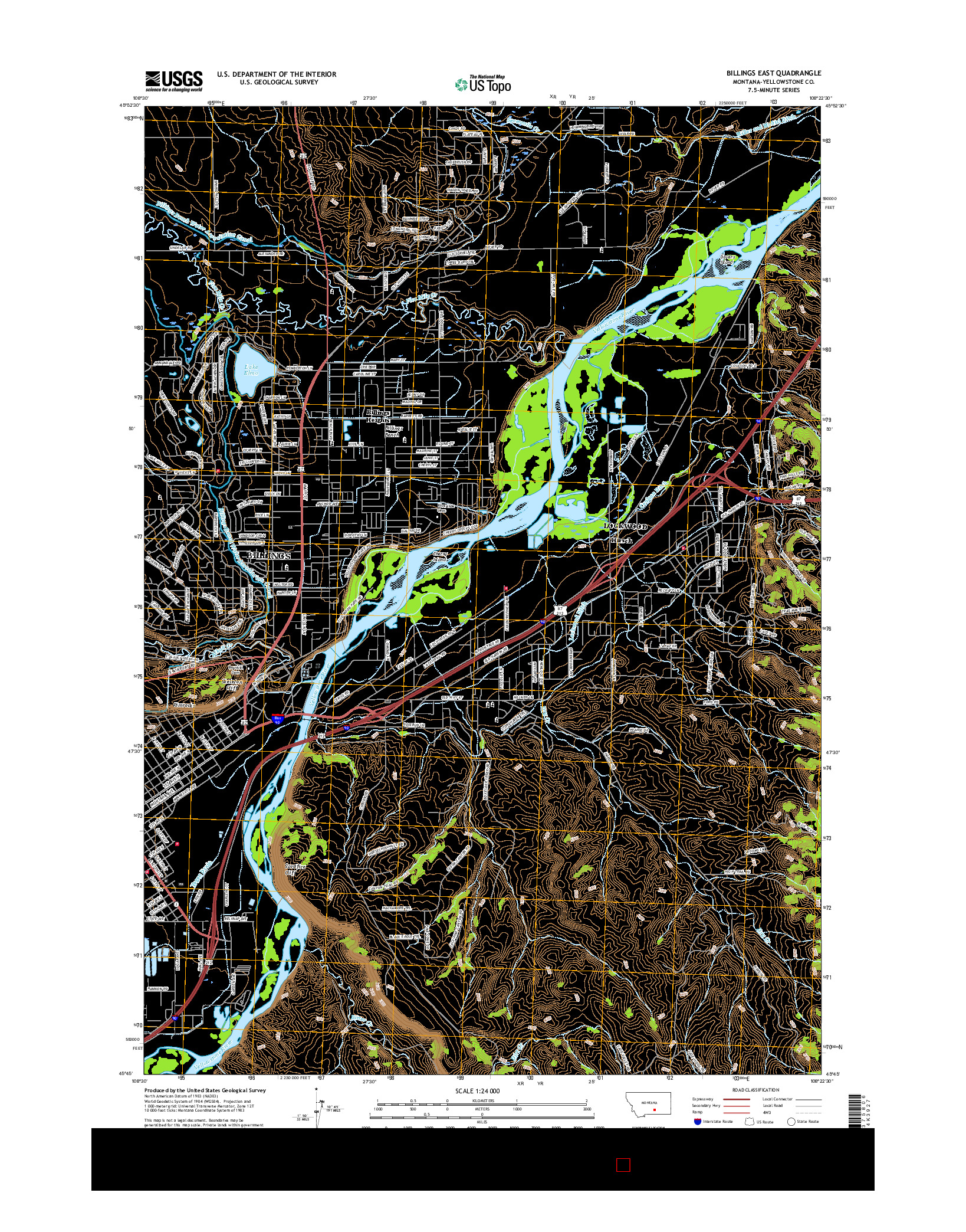 USGS US TOPO 7.5-MINUTE MAP FOR BILLINGS EAST, MT 2017