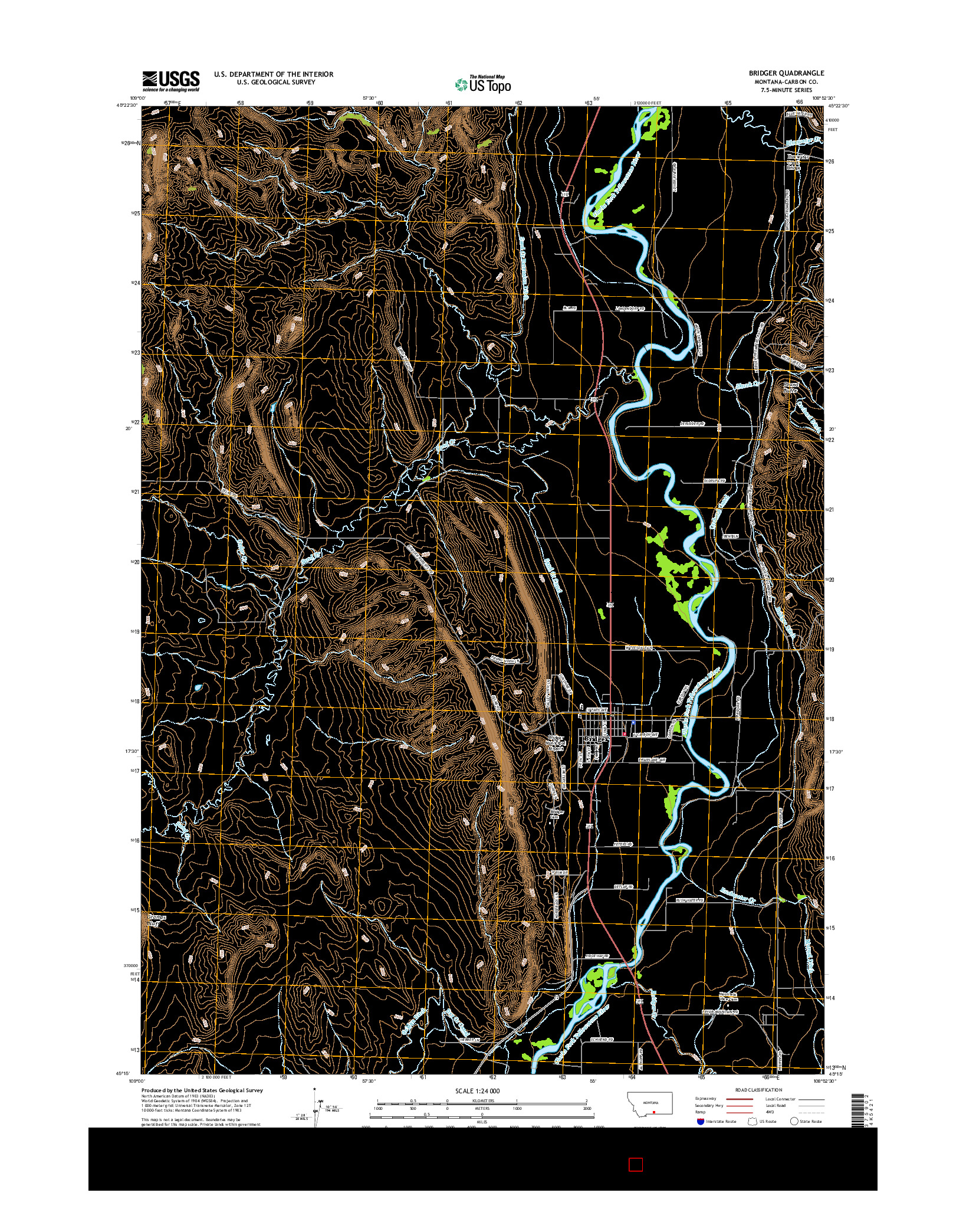 USGS US TOPO 7.5-MINUTE MAP FOR BRIDGER, MT 2017