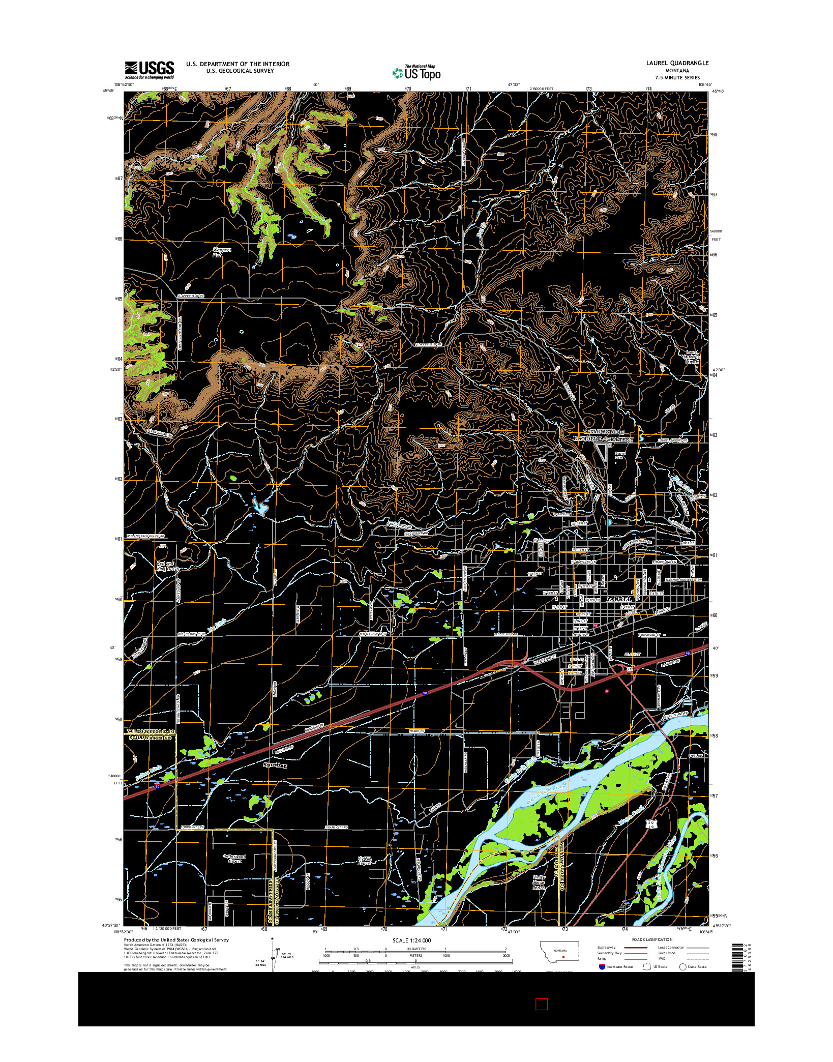 USGS US TOPO 7.5-MINUTE MAP FOR LAUREL, MT 2017