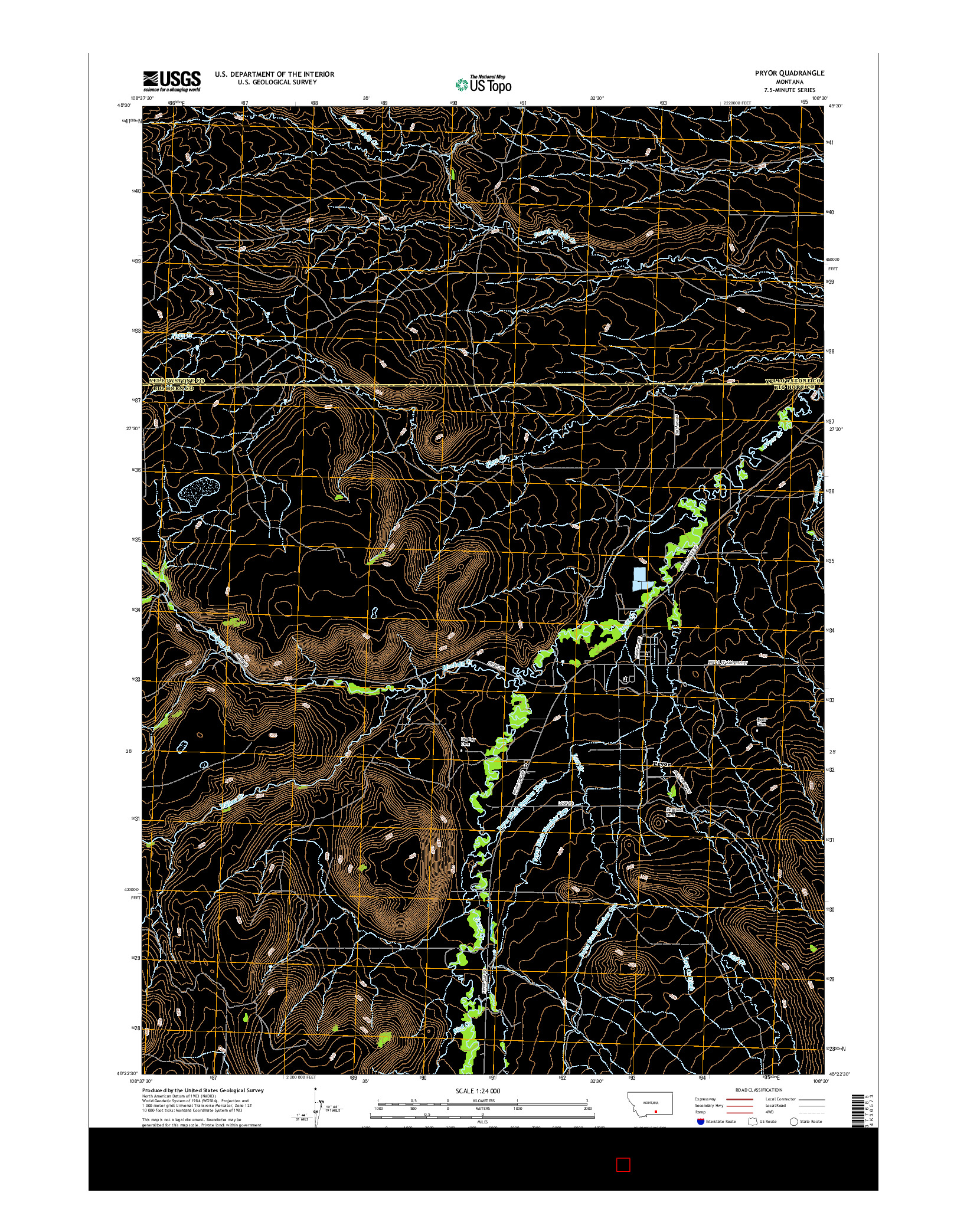 USGS US TOPO 7.5-MINUTE MAP FOR PRYOR, MT 2017