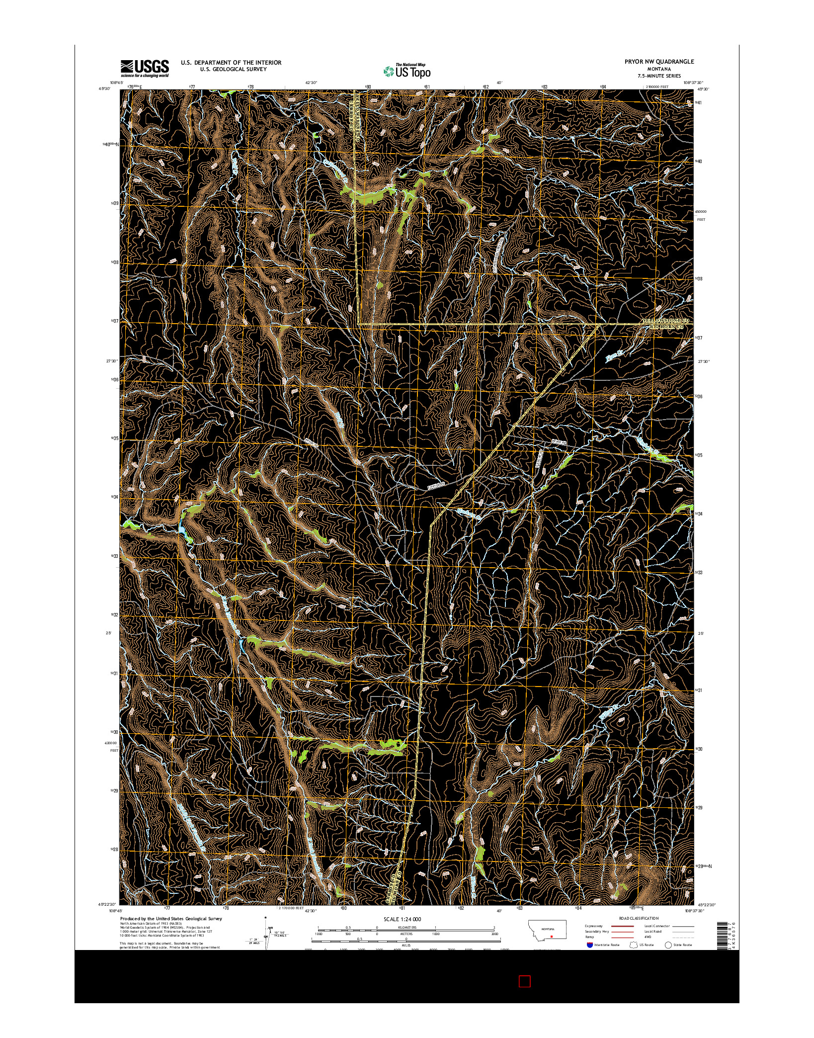 USGS US TOPO 7.5-MINUTE MAP FOR PRYOR NW, MT 2017