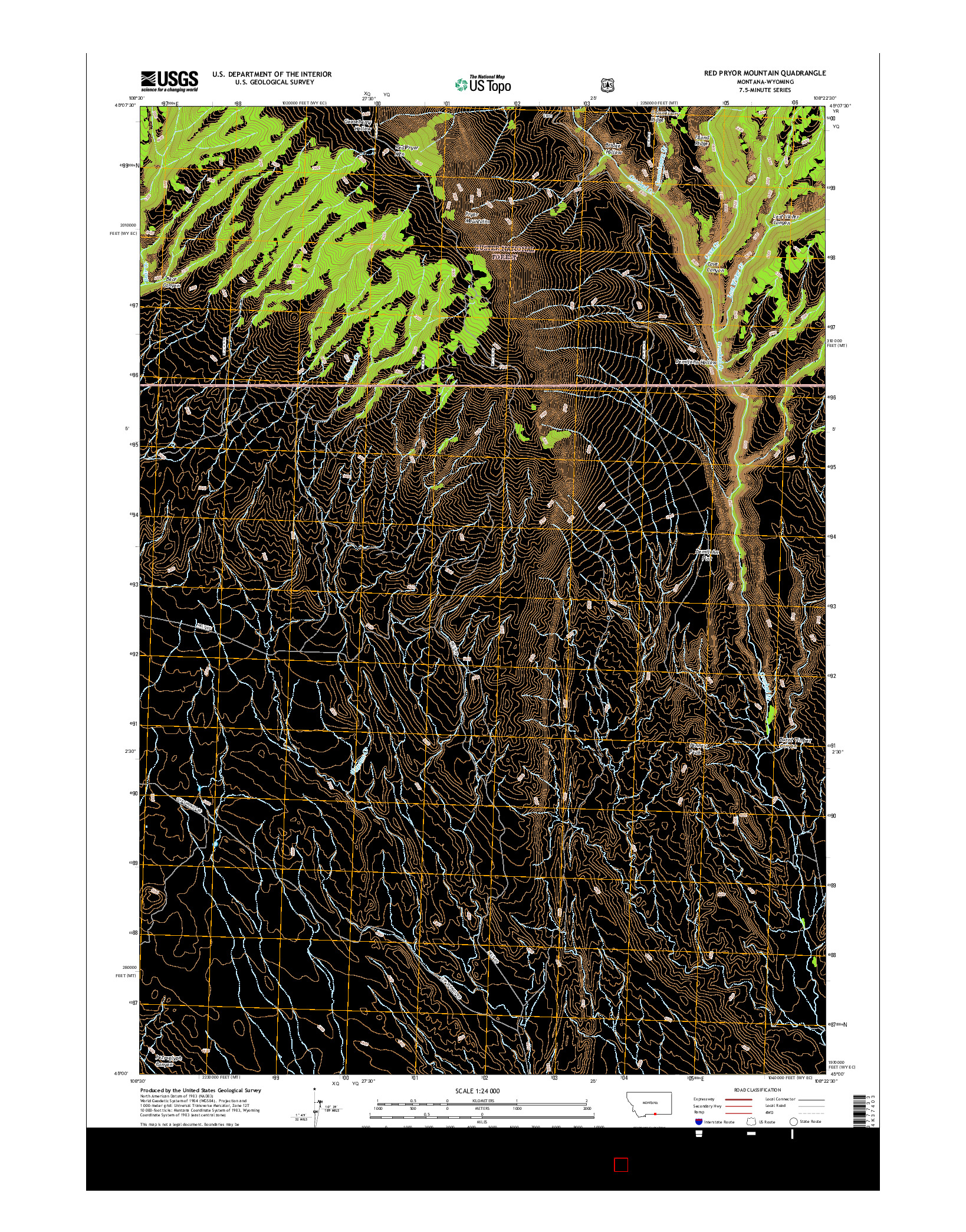 USGS US TOPO 7.5-MINUTE MAP FOR RED PRYOR MOUNTAIN, MT-WY 2017