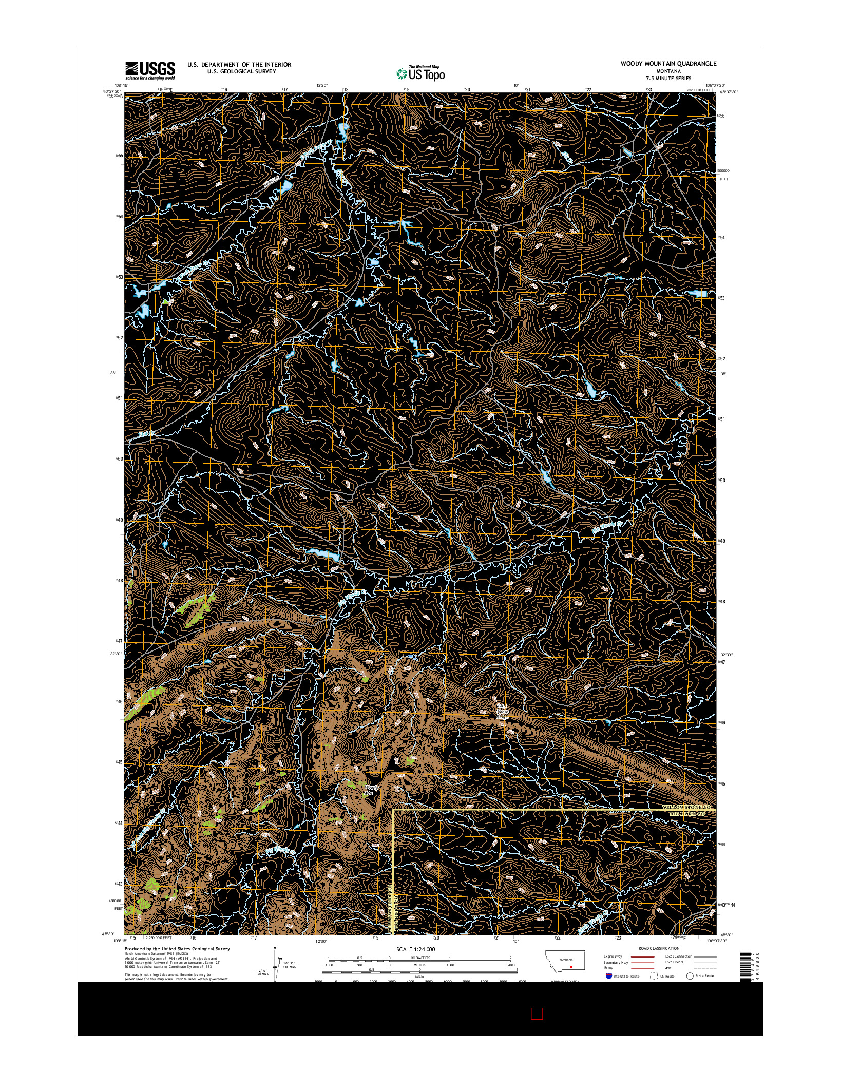 USGS US TOPO 7.5-MINUTE MAP FOR WOODY MOUNTAIN, MT 2017