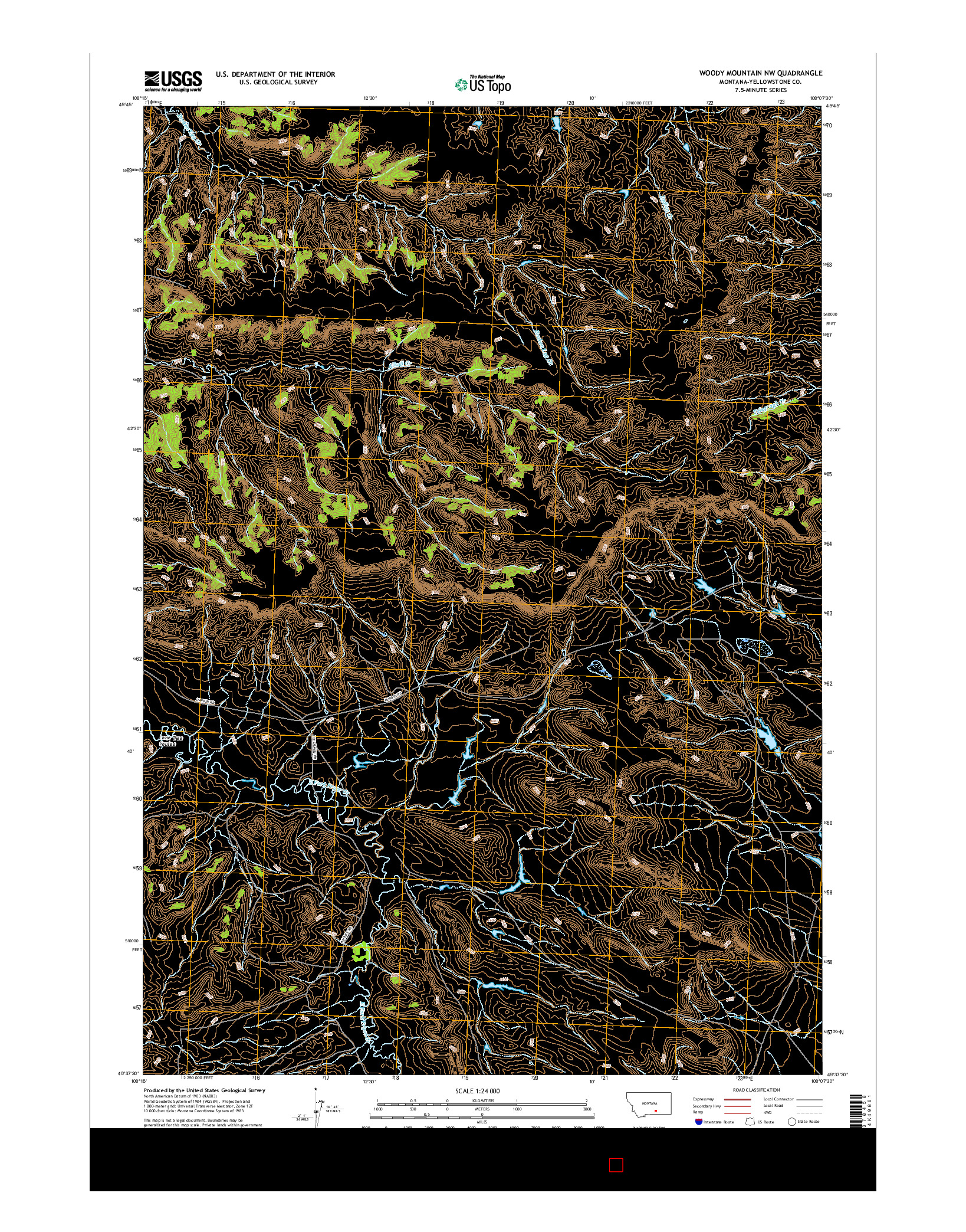 USGS US TOPO 7.5-MINUTE MAP FOR WOODY MOUNTAIN NW, MT 2017