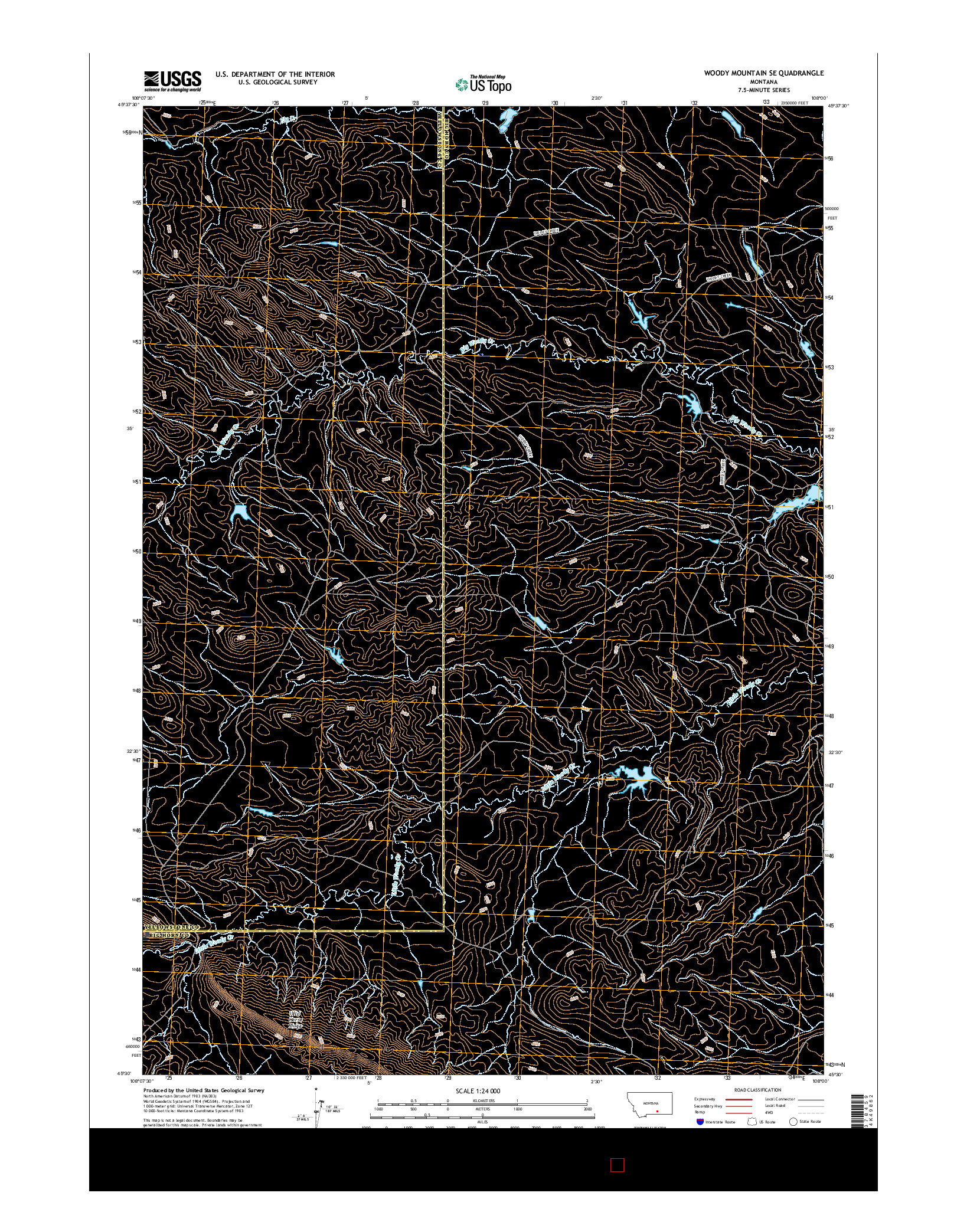 USGS US TOPO 7.5-MINUTE MAP FOR WOODY MOUNTAIN SE, MT 2017