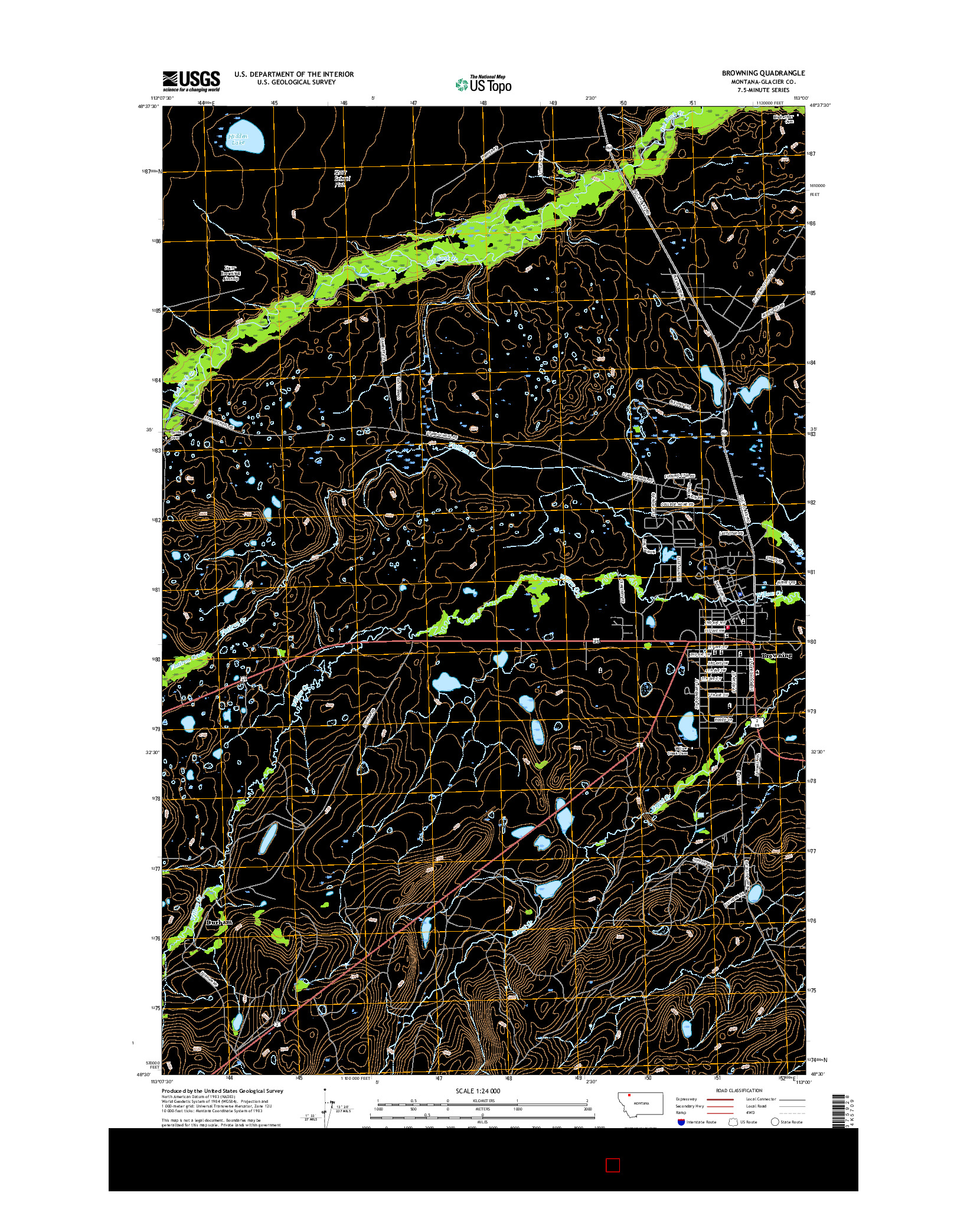 USGS US TOPO 7.5-MINUTE MAP FOR BROWNING, MT 2017