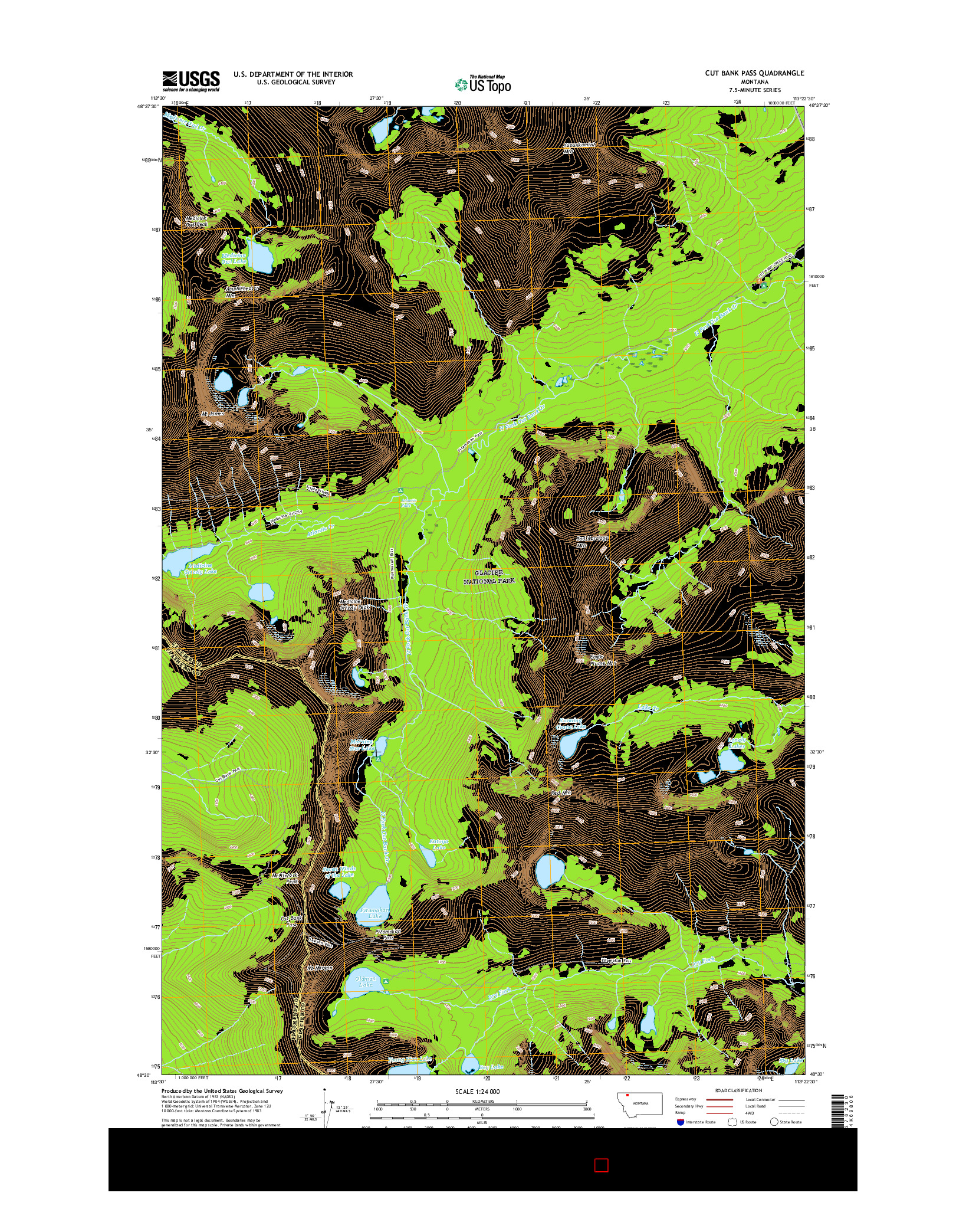 USGS US TOPO 7.5-MINUTE MAP FOR CUT BANK PASS, MT 2017