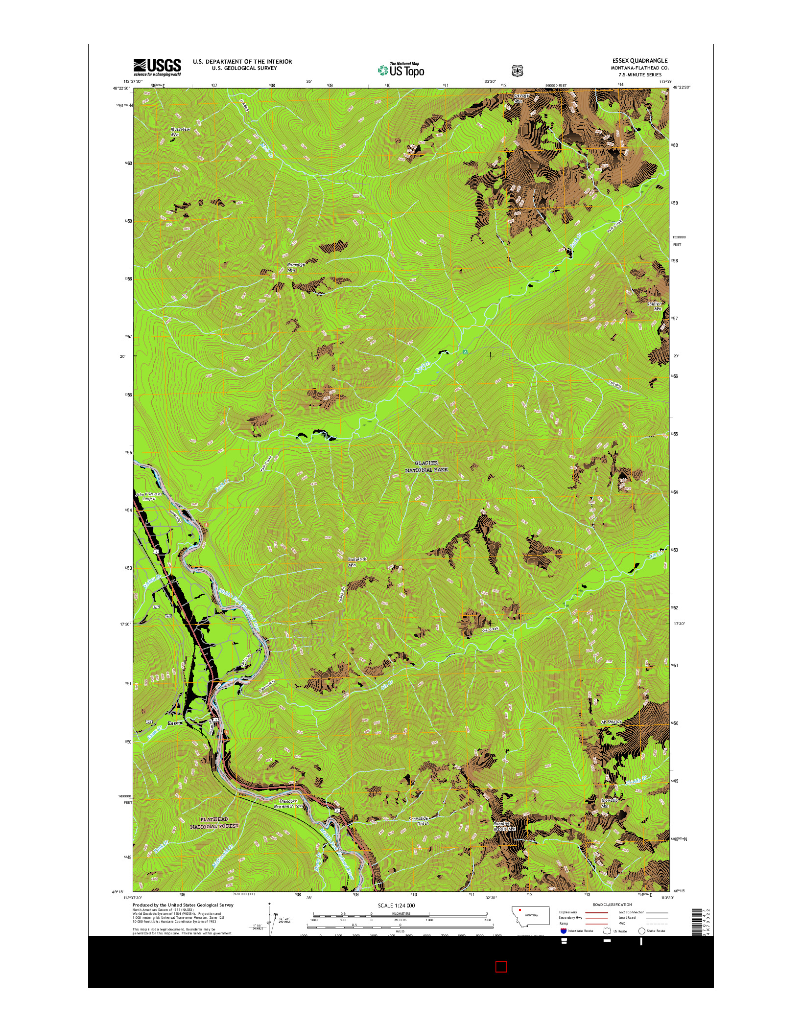 USGS US TOPO 7.5-MINUTE MAP FOR ESSEX, MT 2017