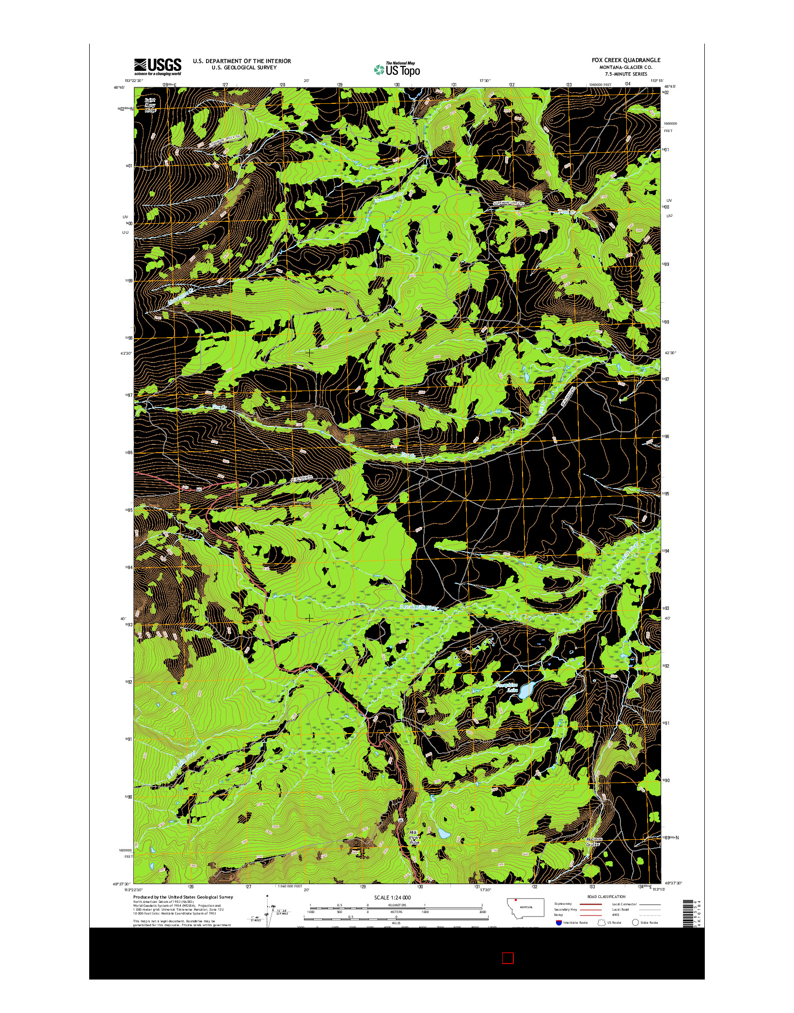 USGS US TOPO 7.5-MINUTE MAP FOR FOX CREEK, MT 2017