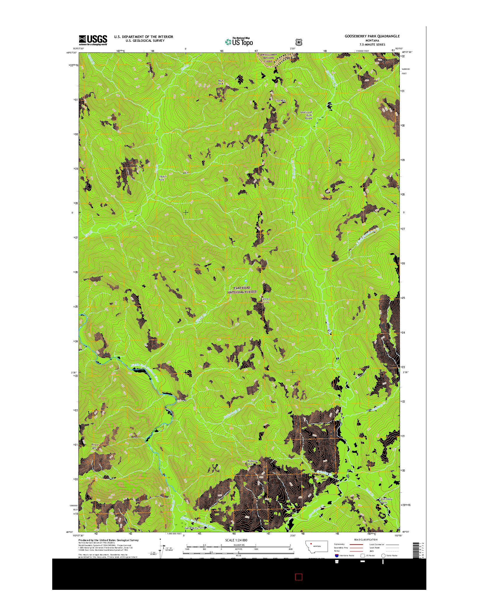 USGS US TOPO 7.5-MINUTE MAP FOR GOOSEBERRY PARK, MT 2017