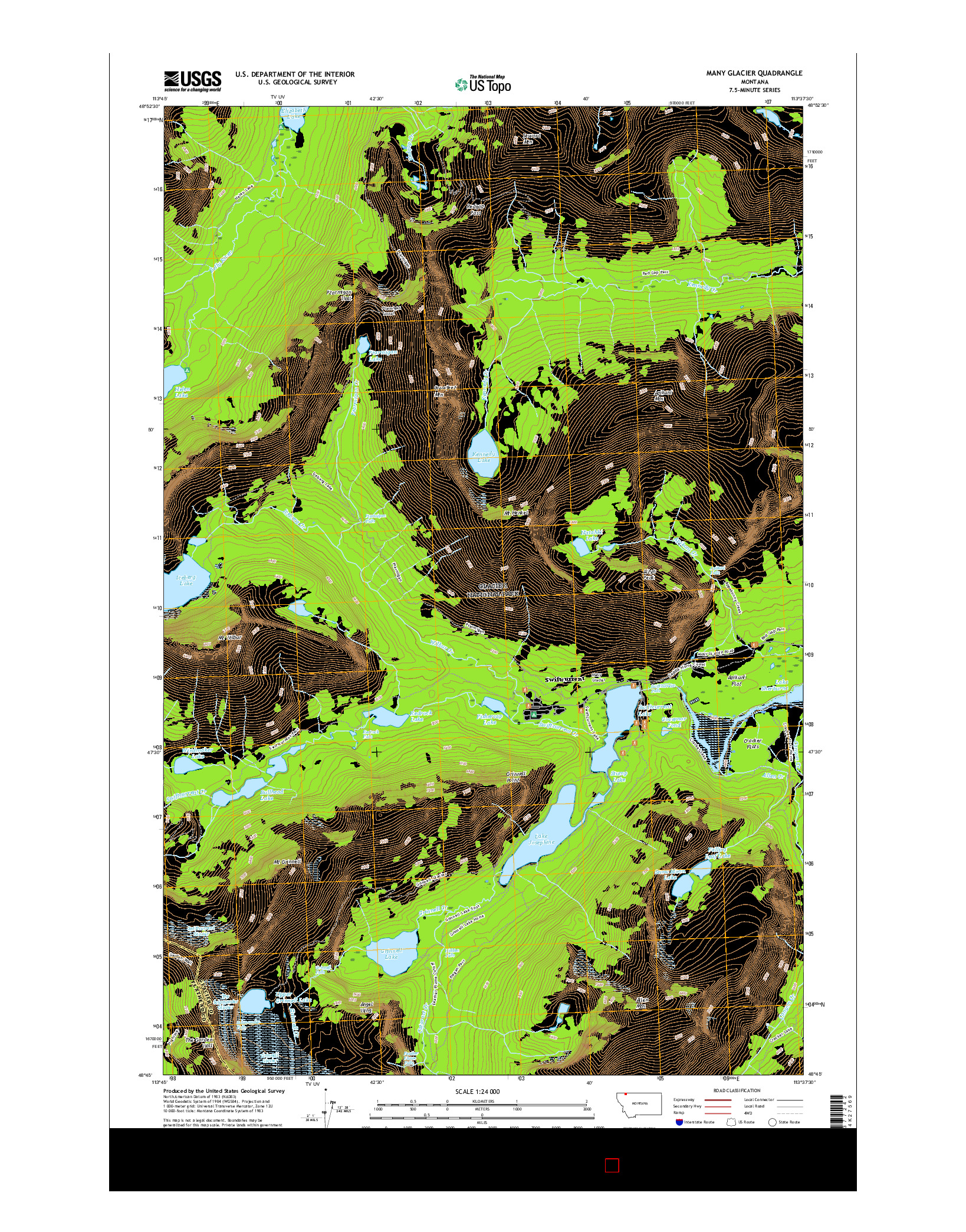 USGS US TOPO 7.5-MINUTE MAP FOR MANY GLACIER, MT 2017