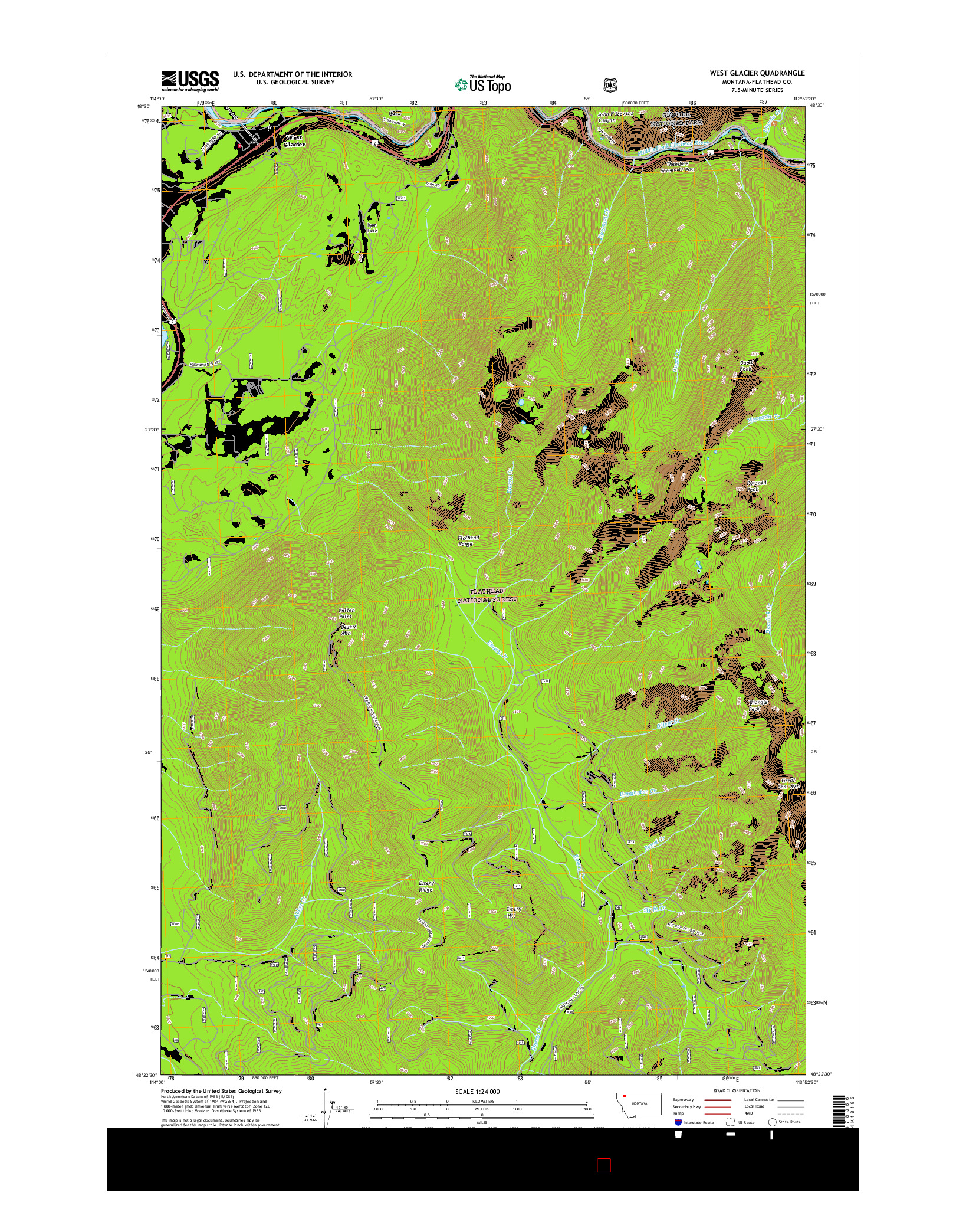 USGS US TOPO 7.5-MINUTE MAP FOR WEST GLACIER, MT 2017