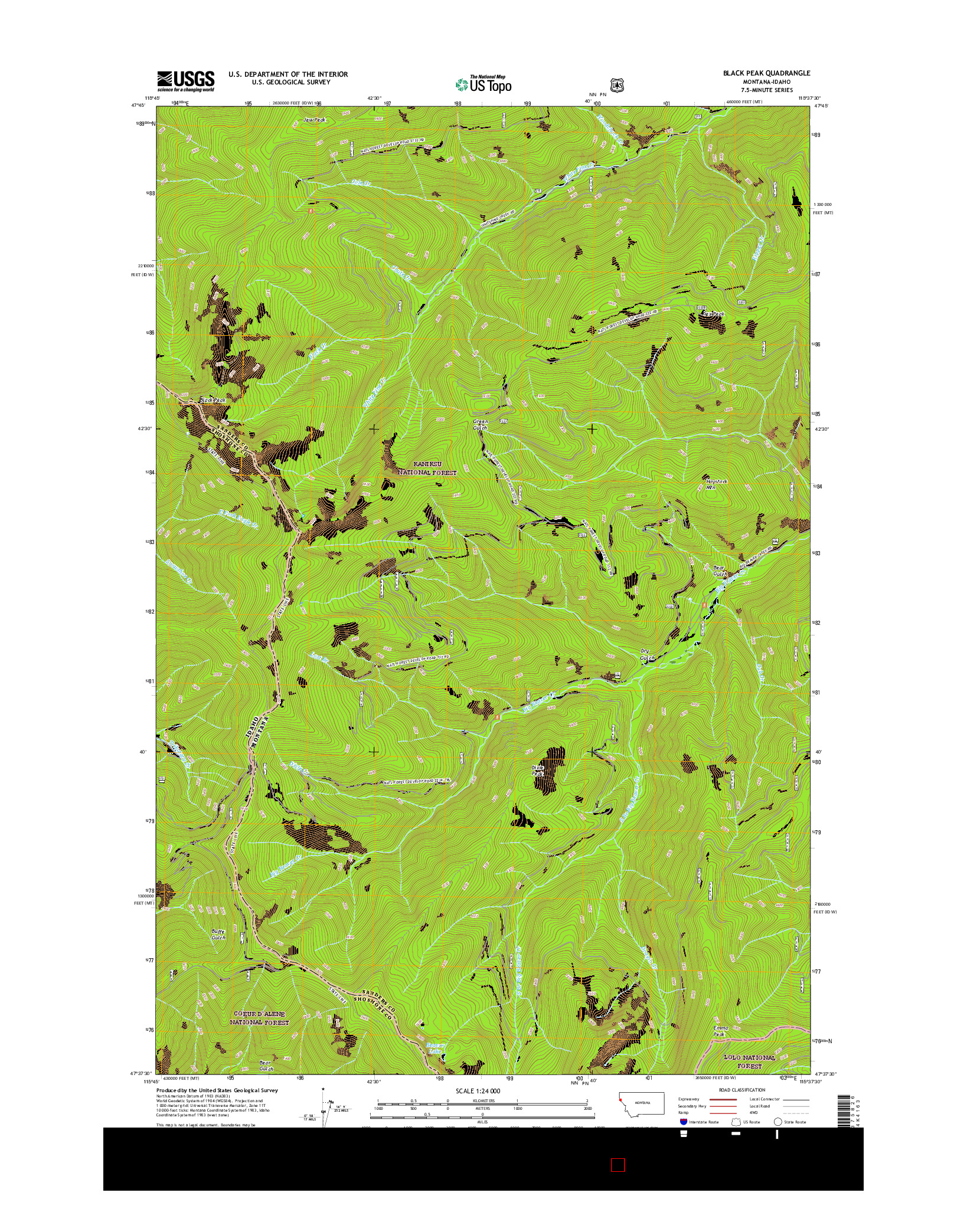 USGS US TOPO 7.5-MINUTE MAP FOR BLACK PEAK, MT-ID 2017