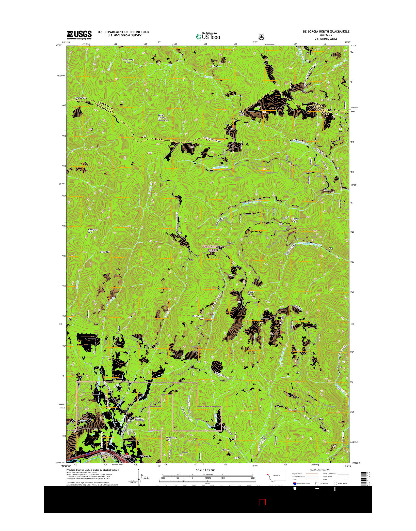 USGS US TOPO 7.5-MINUTE MAP FOR DE BORGIA NORTH, MT 2017