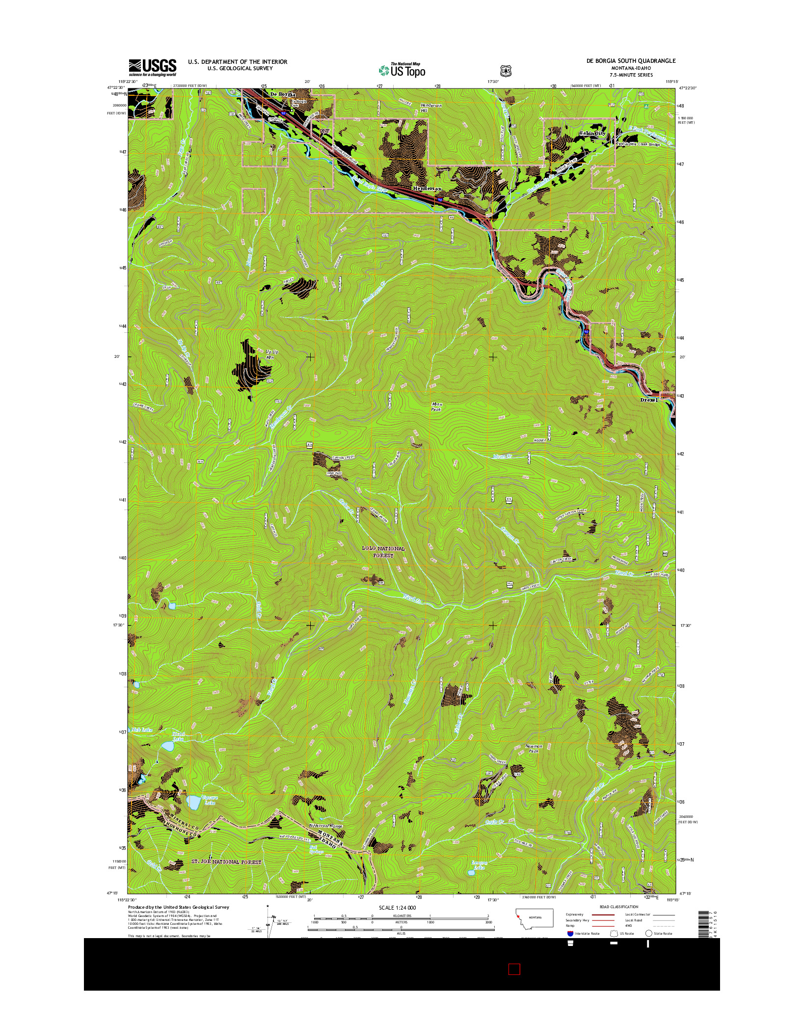 USGS US TOPO 7.5-MINUTE MAP FOR DE BORGIA SOUTH, MT-ID 2017