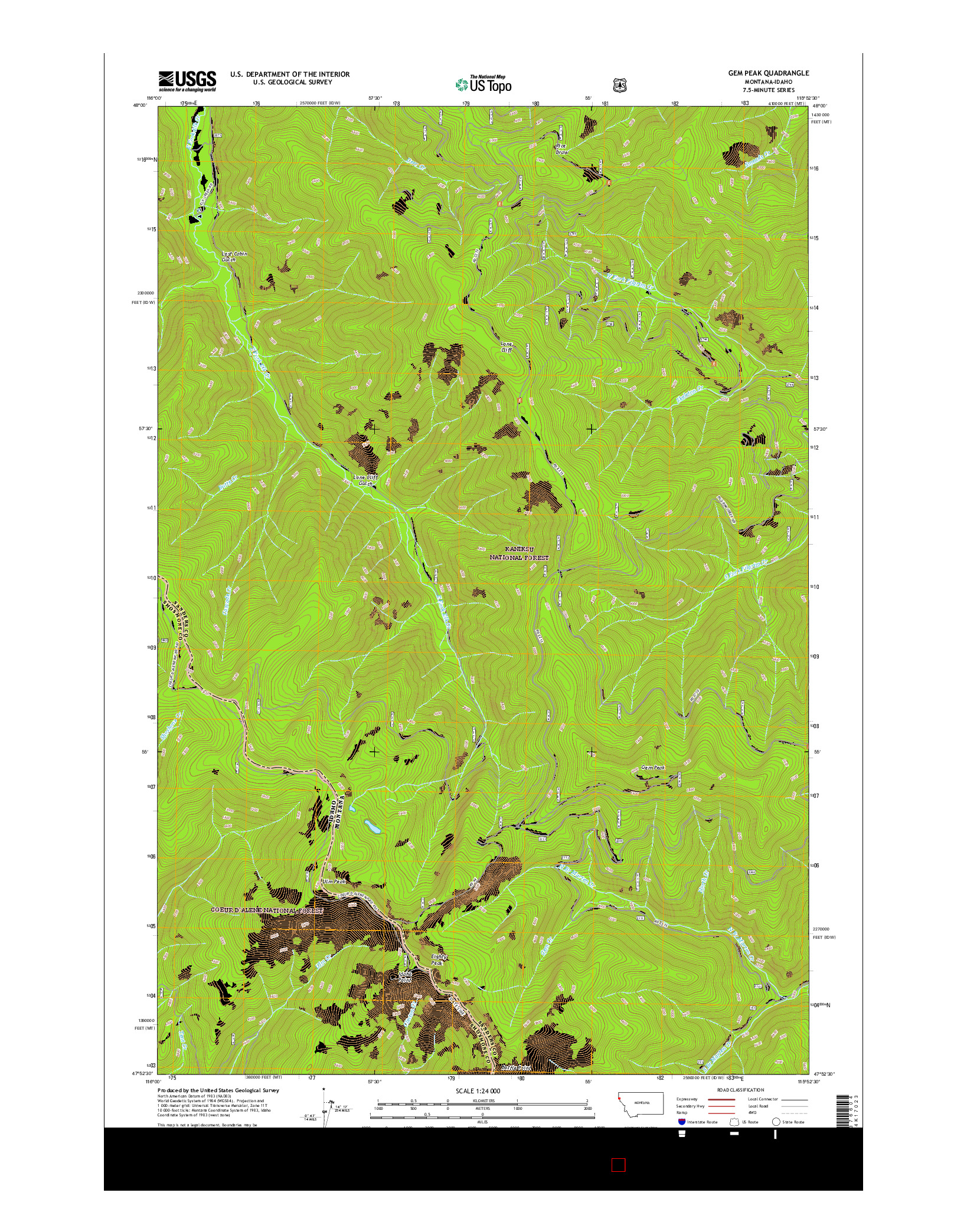 USGS US TOPO 7.5-MINUTE MAP FOR GEM PEAK, MT-ID 2017