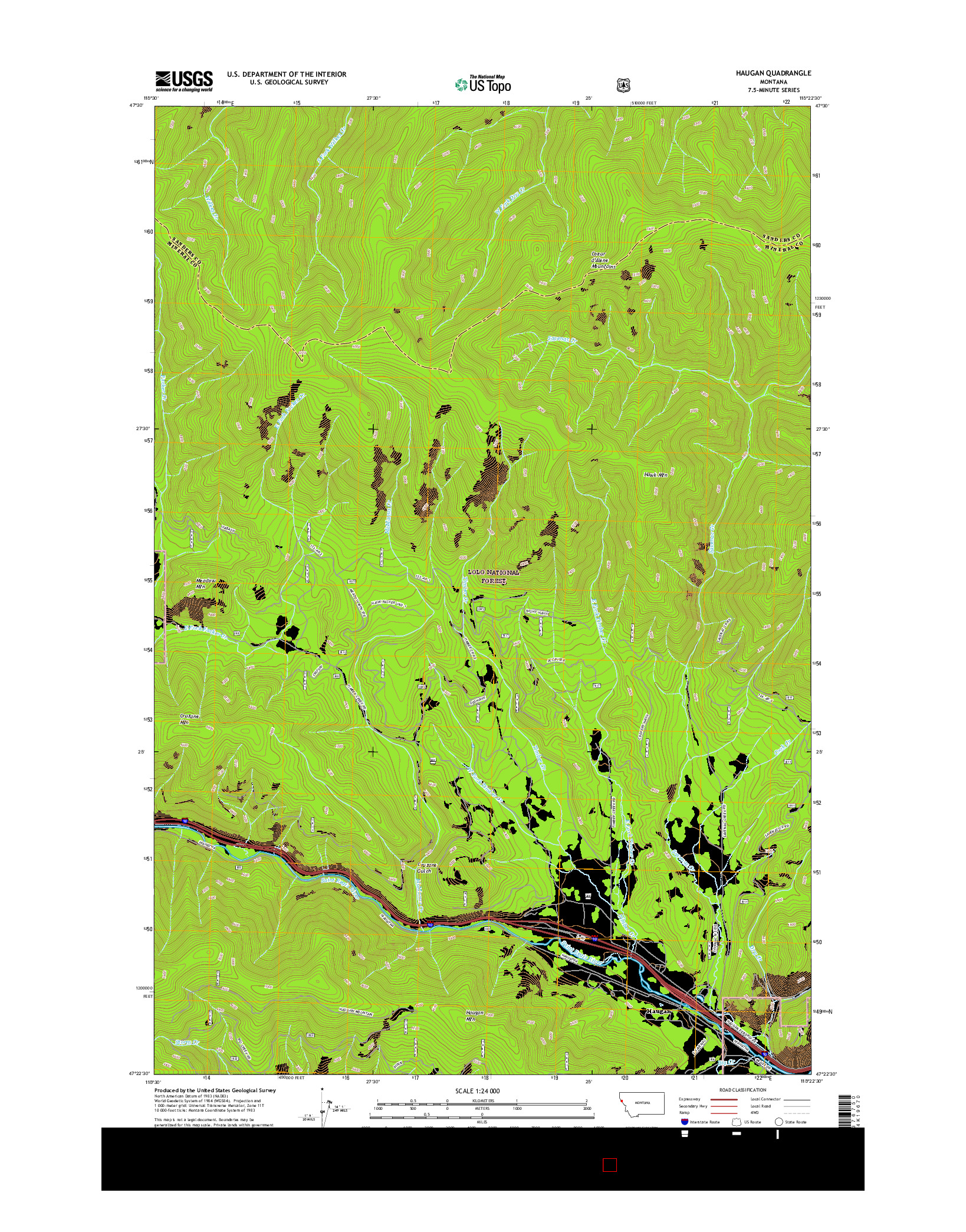 USGS US TOPO 7.5-MINUTE MAP FOR HAUGAN, MT 2017
