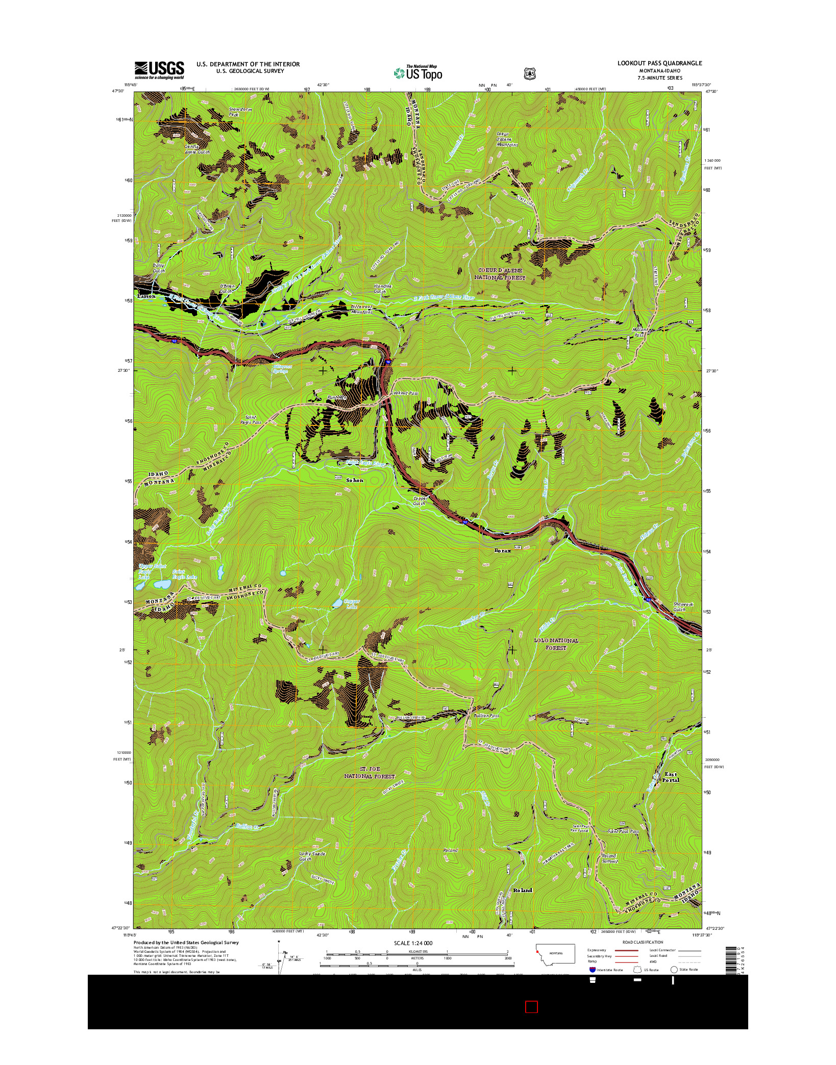 USGS US TOPO 7.5-MINUTE MAP FOR LOOKOUT PASS, MT-ID 2017