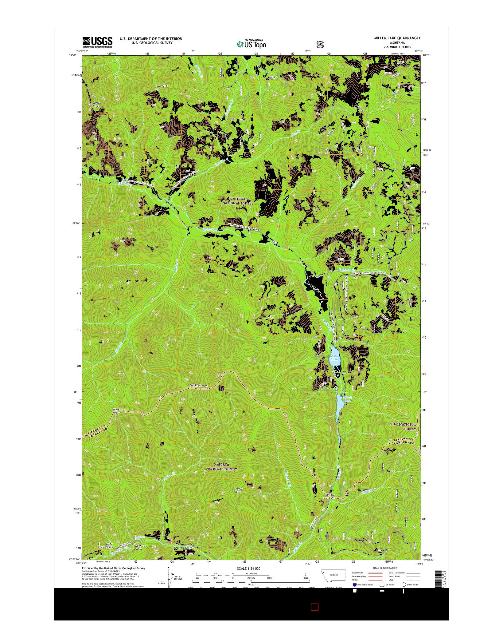 USGS US TOPO 7.5-MINUTE MAP FOR MILLER LAKE, MT 2017