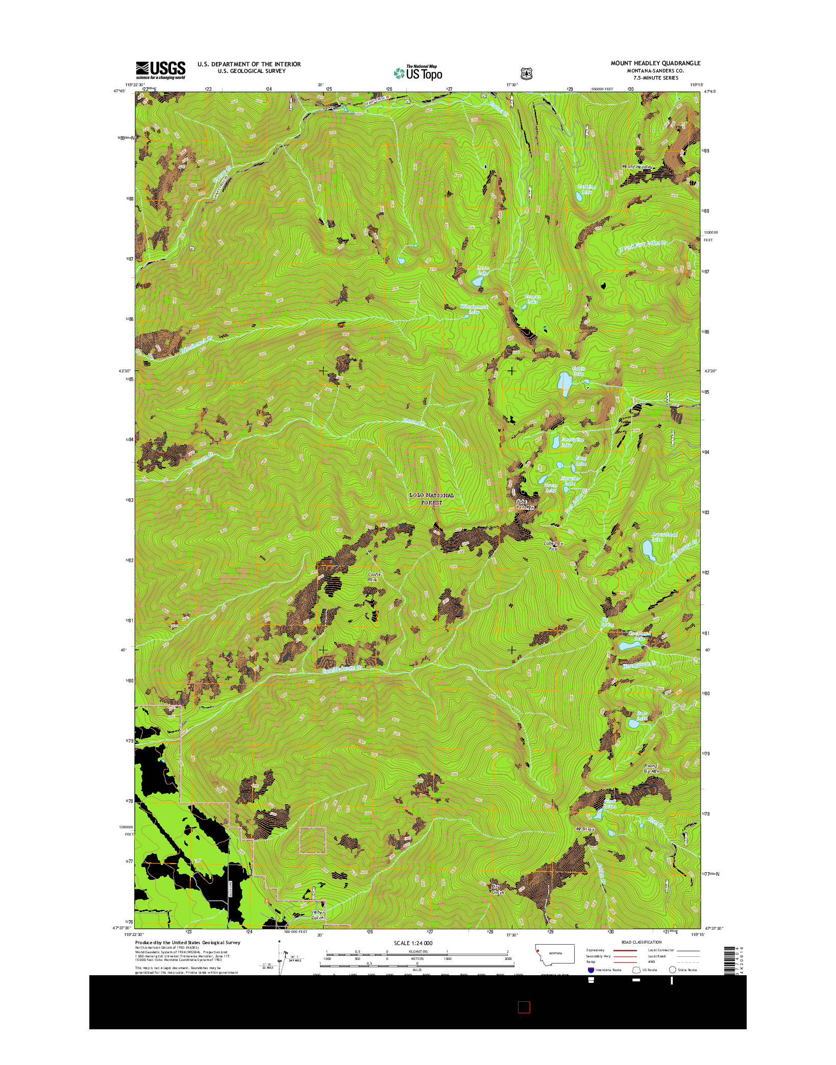 USGS US TOPO 7.5-MINUTE MAP FOR MOUNT HEADLEY, MT 2017