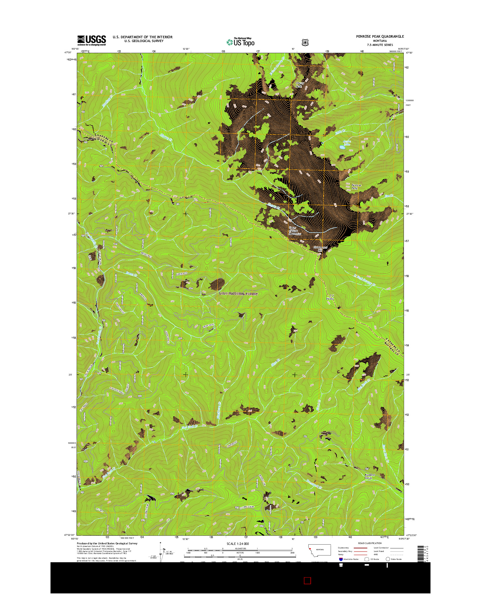 USGS US TOPO 7.5-MINUTE MAP FOR PENROSE PEAK, MT 2017