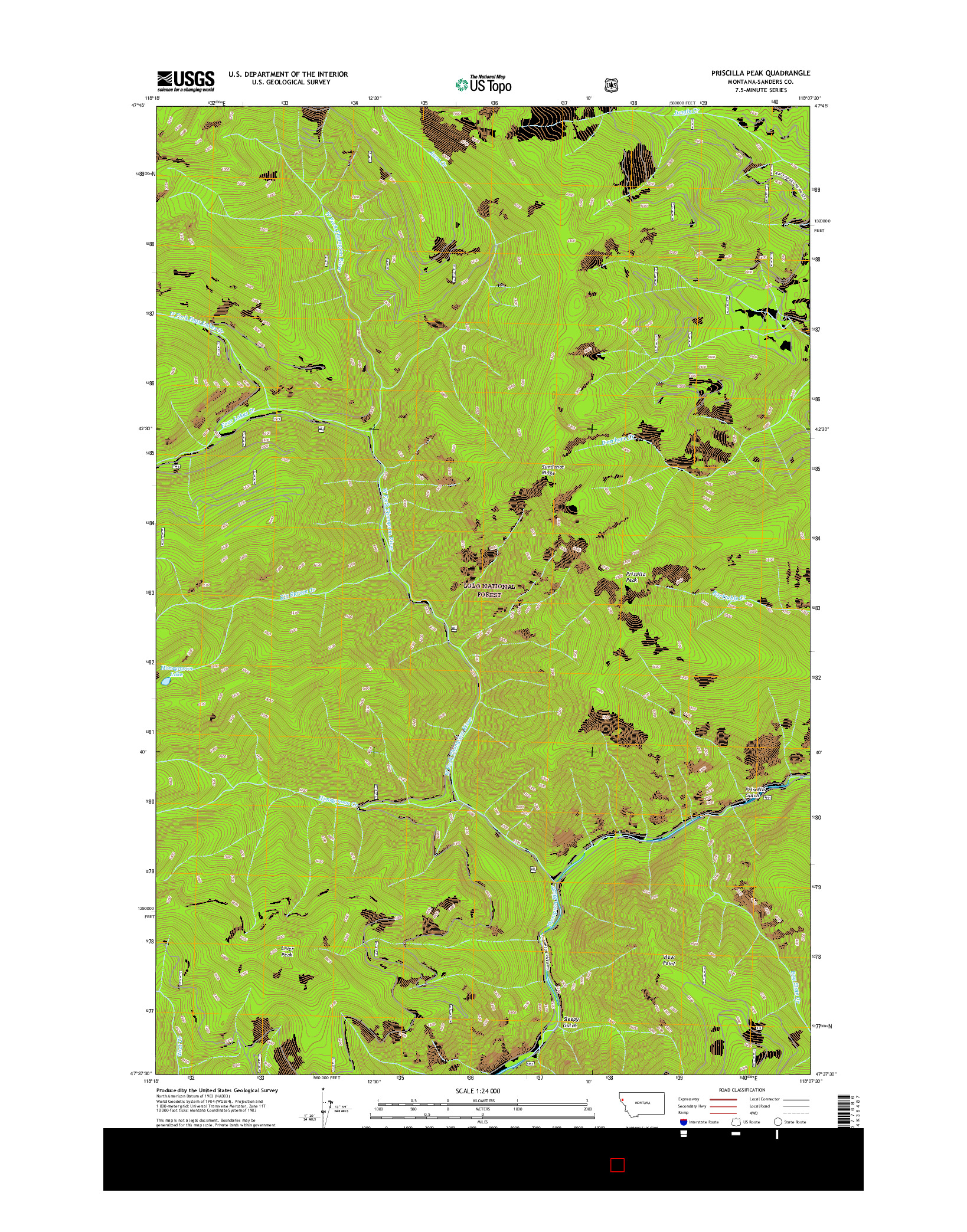 USGS US TOPO 7.5-MINUTE MAP FOR PRISCILLA PEAK, MT 2017
