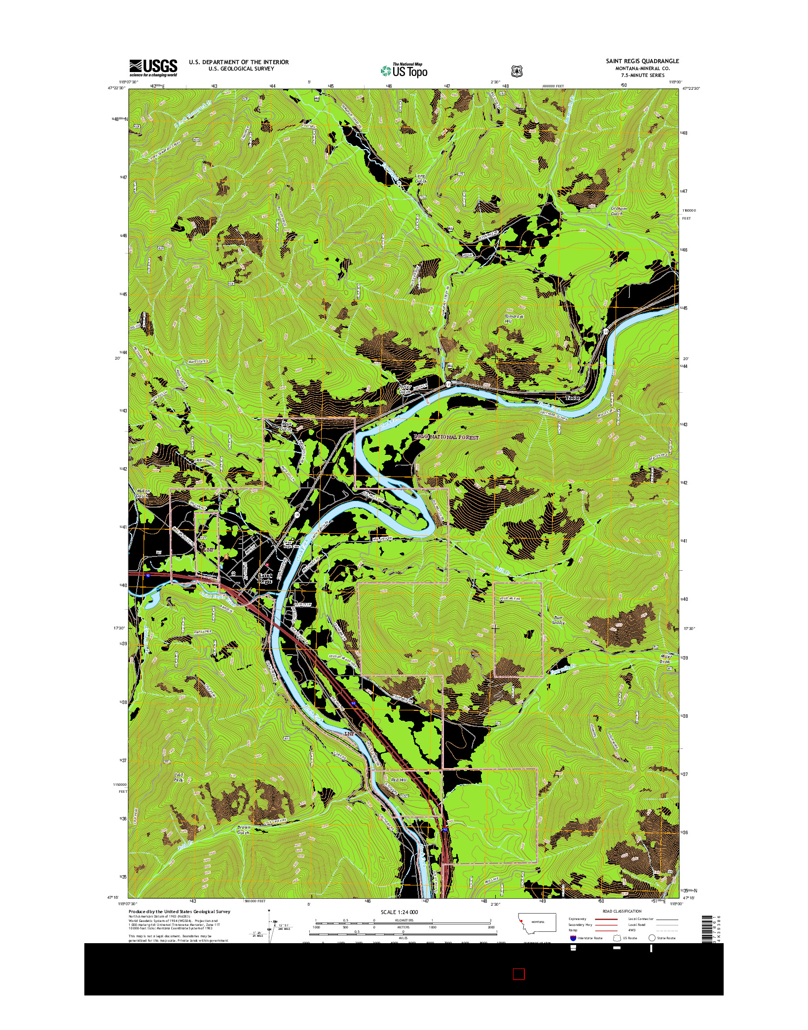 USGS US TOPO 7.5-MINUTE MAP FOR SAINT REGIS, MT 2017