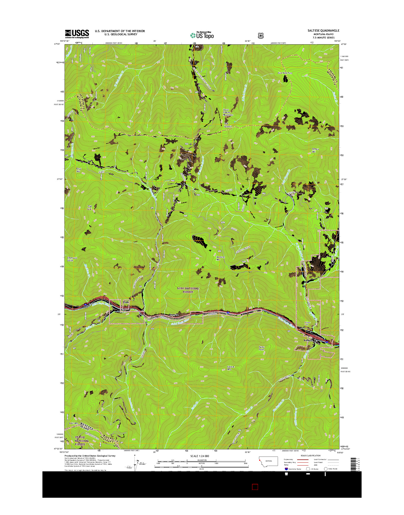 USGS US TOPO 7.5-MINUTE MAP FOR SALTESE, MT-ID 2017