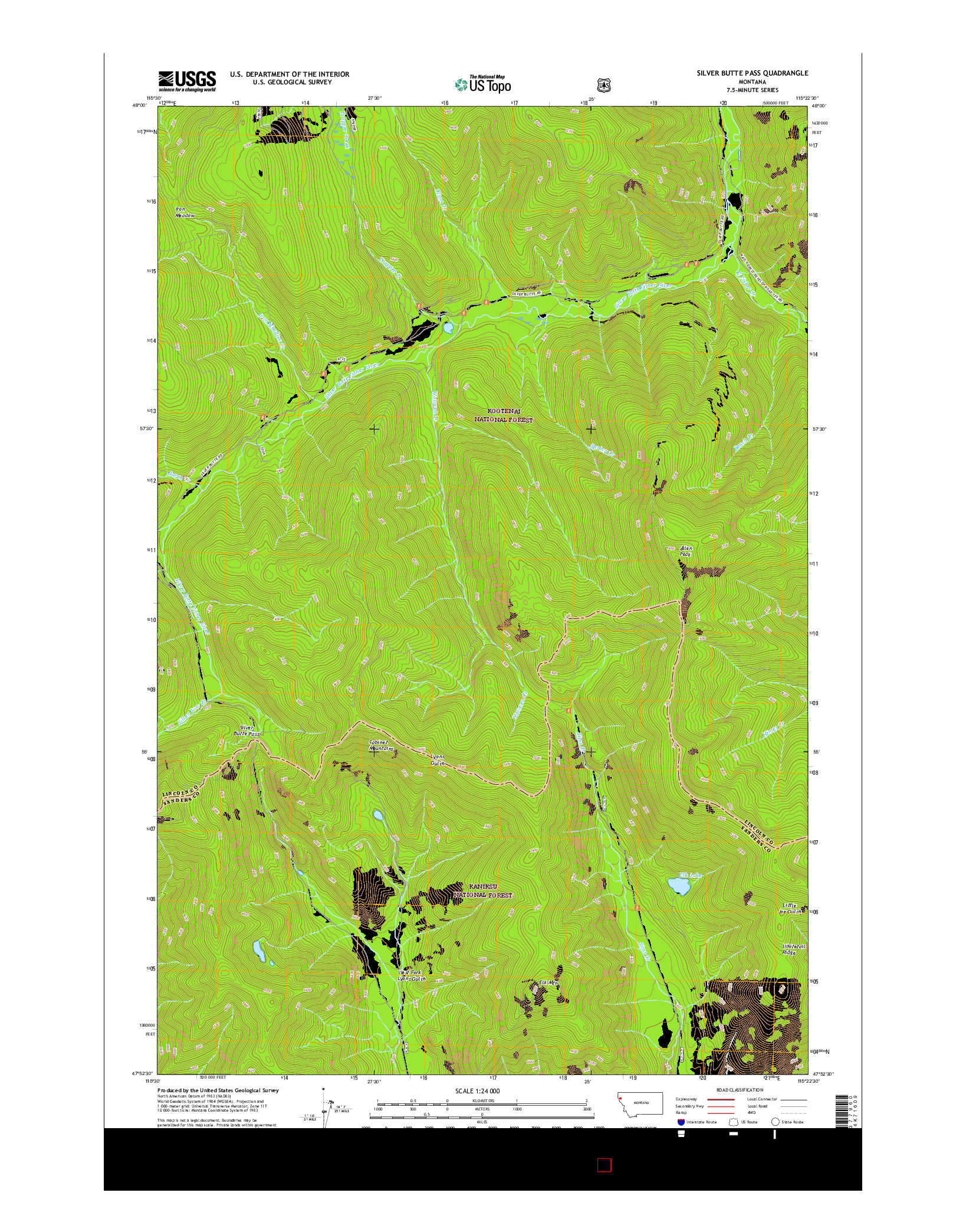 USGS US TOPO 7.5-MINUTE MAP FOR SILVER BUTTE PASS, MT 2017