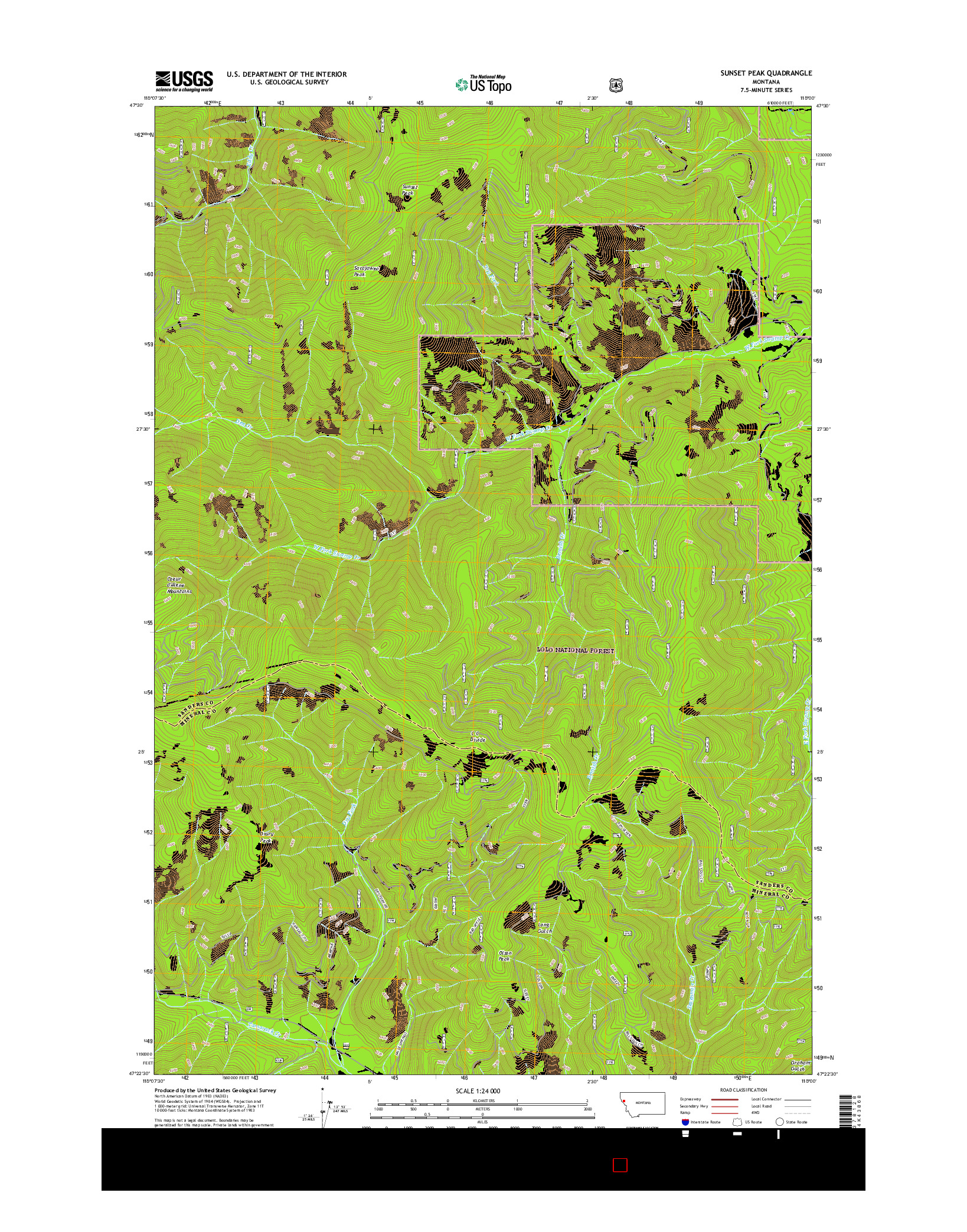 USGS US TOPO 7.5-MINUTE MAP FOR SUNSET PEAK, MT 2017