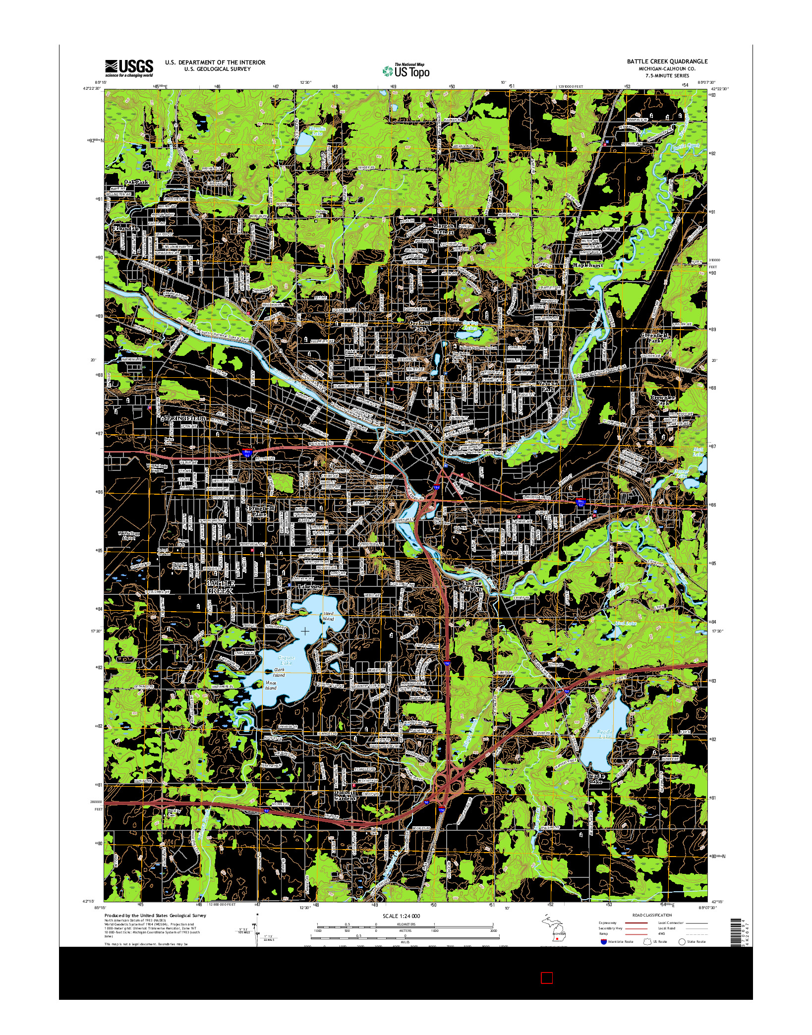 USGS US TOPO 7.5-MINUTE MAP FOR BATTLE CREEK, MI 2017