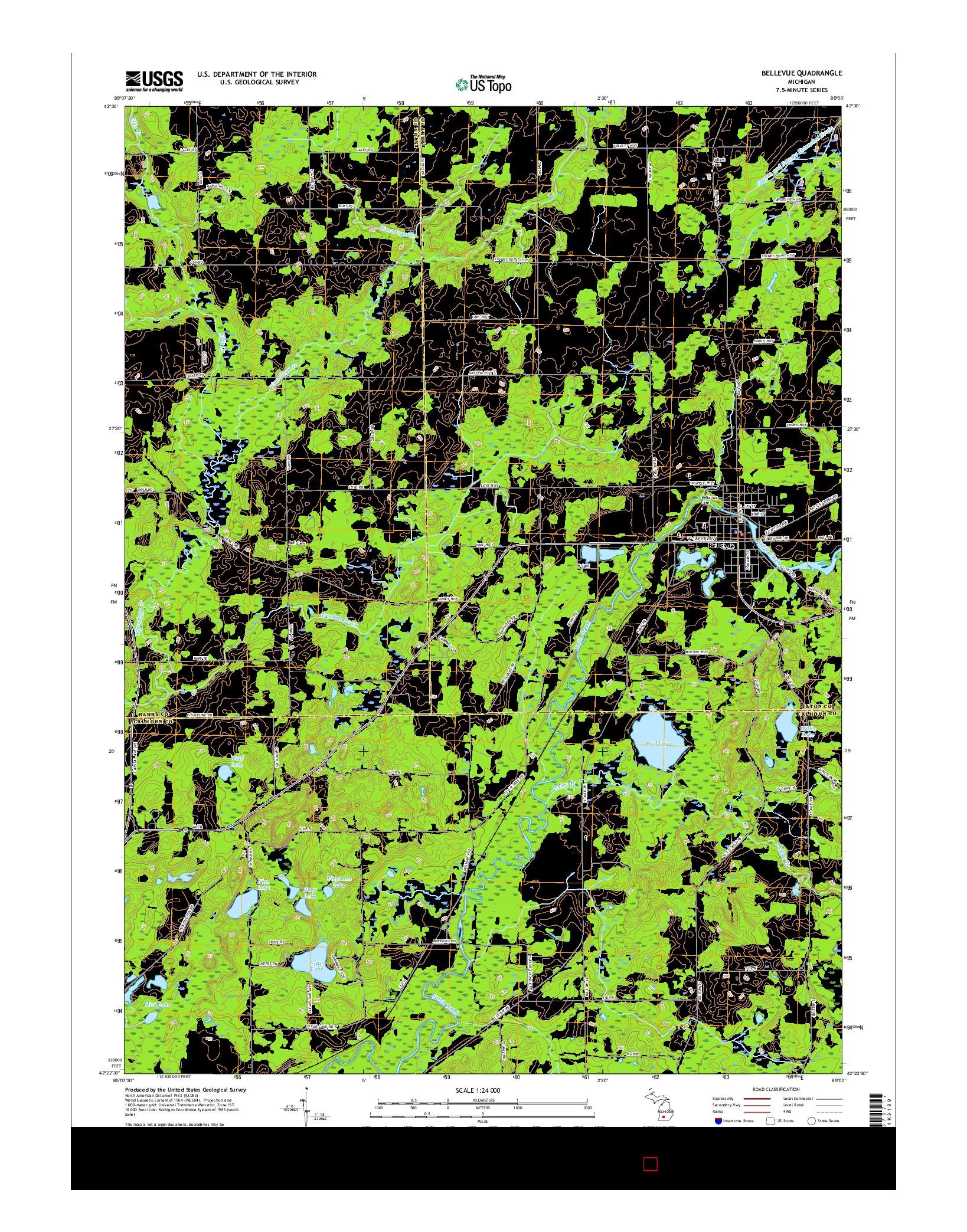 USGS US TOPO 7.5-MINUTE MAP FOR BELLEVUE, MI 2017