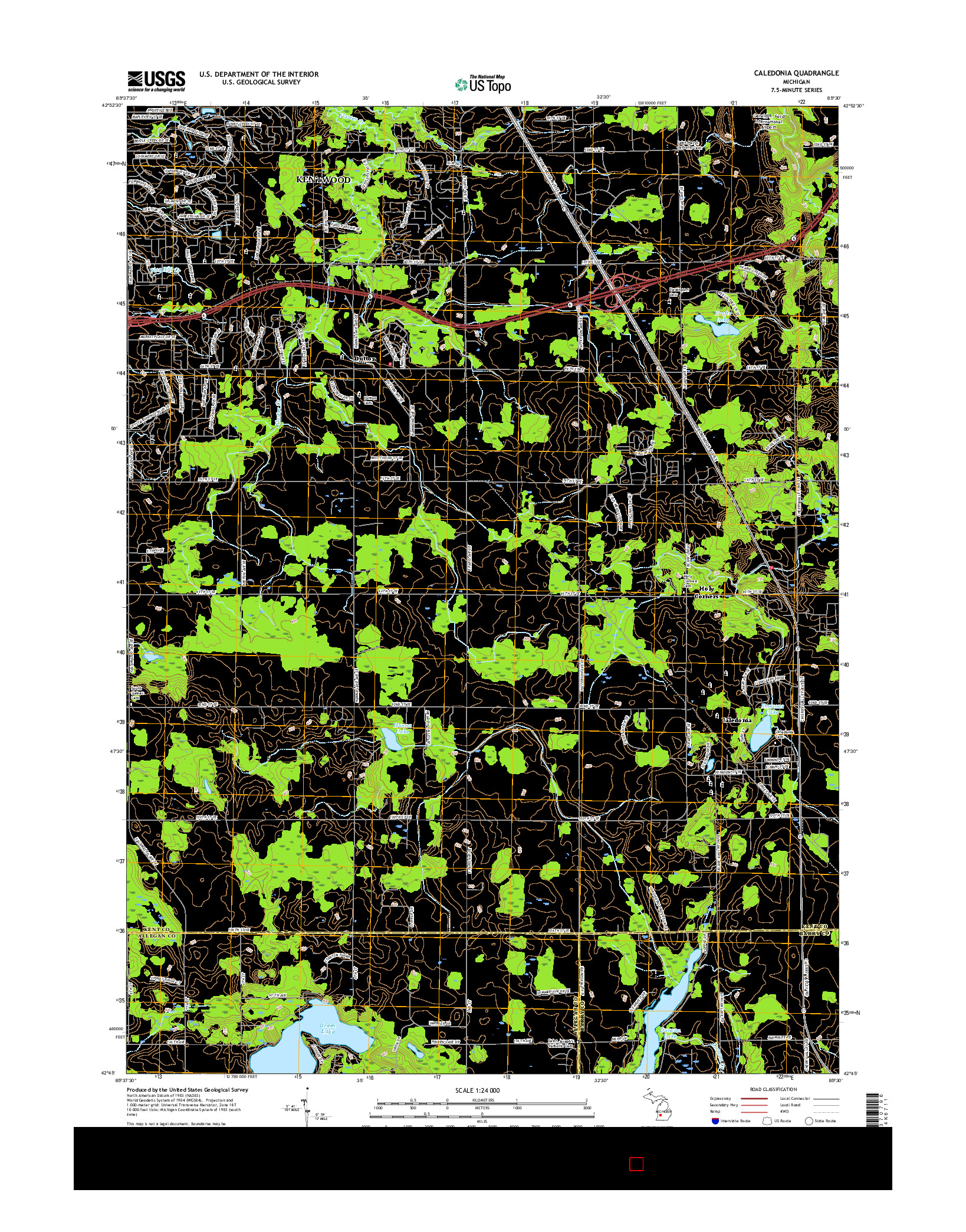 USGS US TOPO 7.5-MINUTE MAP FOR CALEDONIA, MI 2017