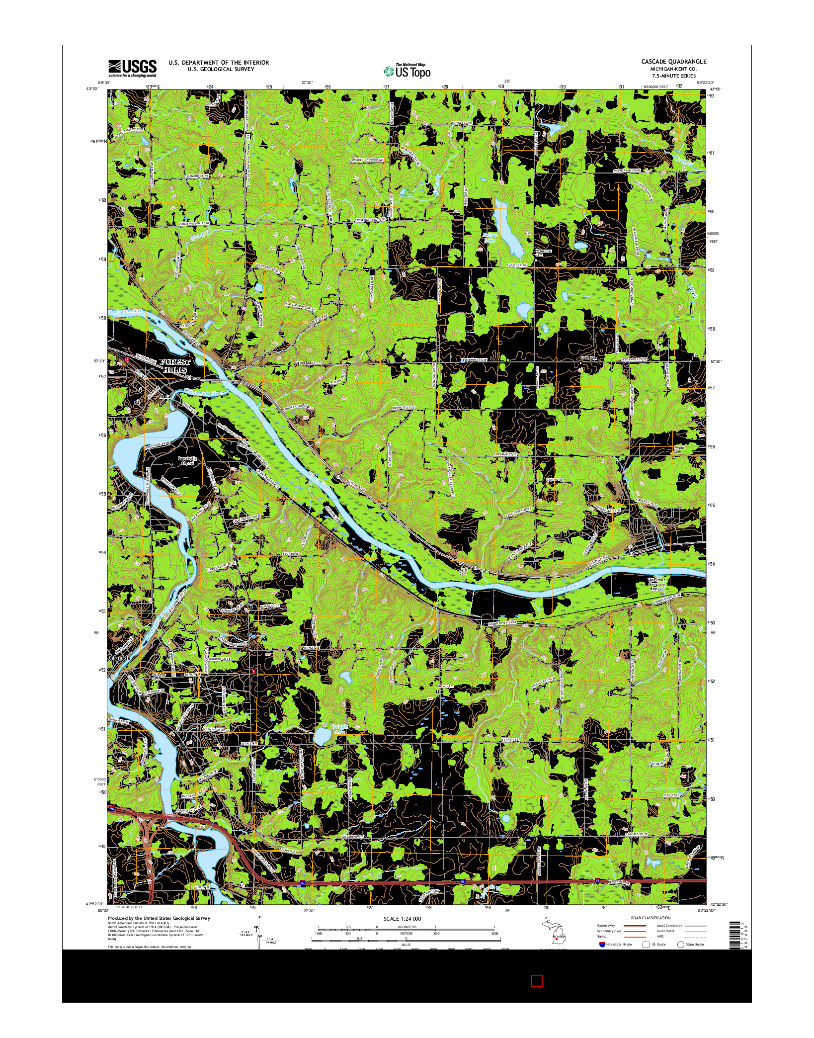 USGS US TOPO 7.5-MINUTE MAP FOR CASCADE, MI 2017