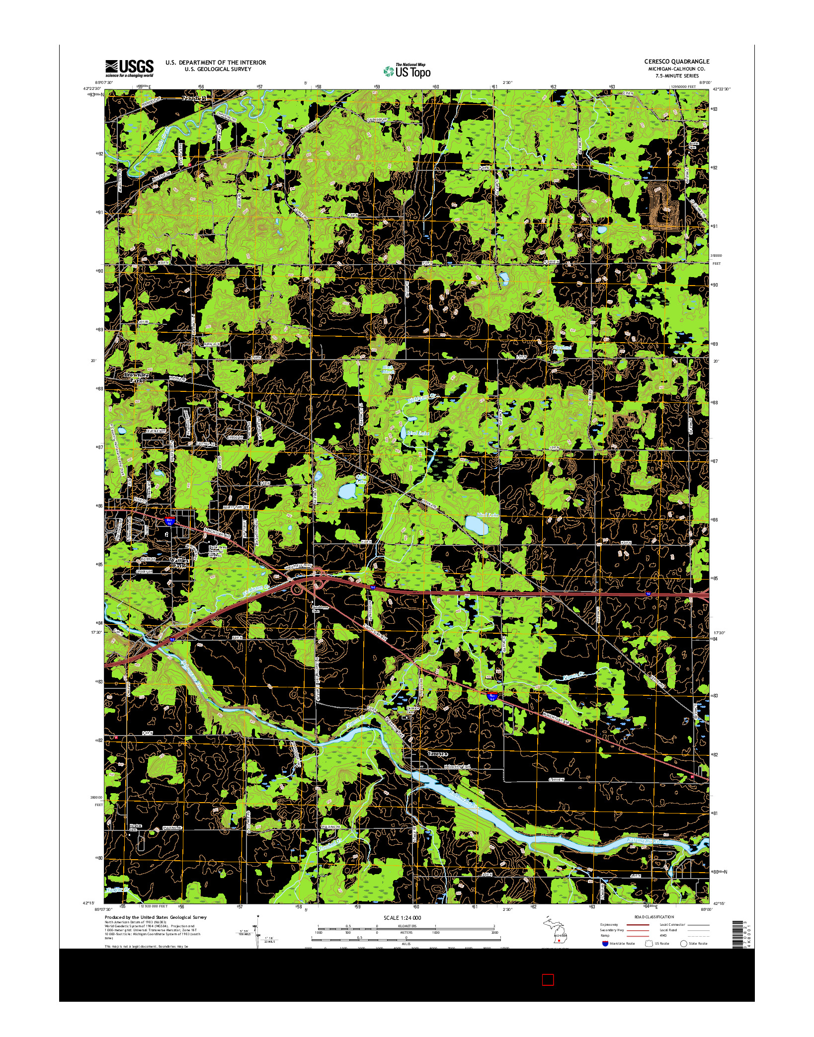 USGS US TOPO 7.5-MINUTE MAP FOR CERESCO, MI 2017