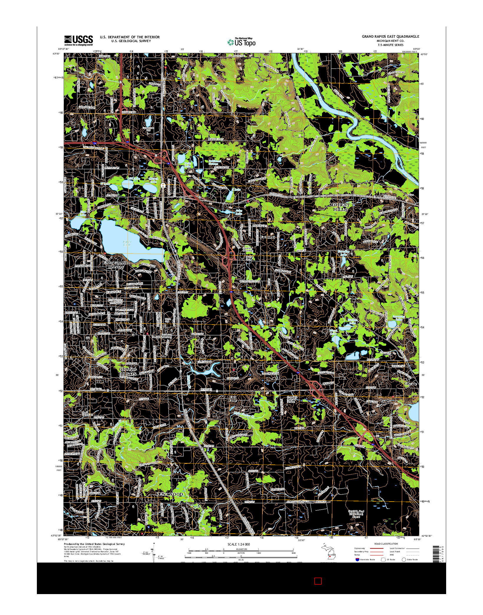 USGS US TOPO 7.5-MINUTE MAP FOR GRAND RAPIDS EAST, MI 2017
