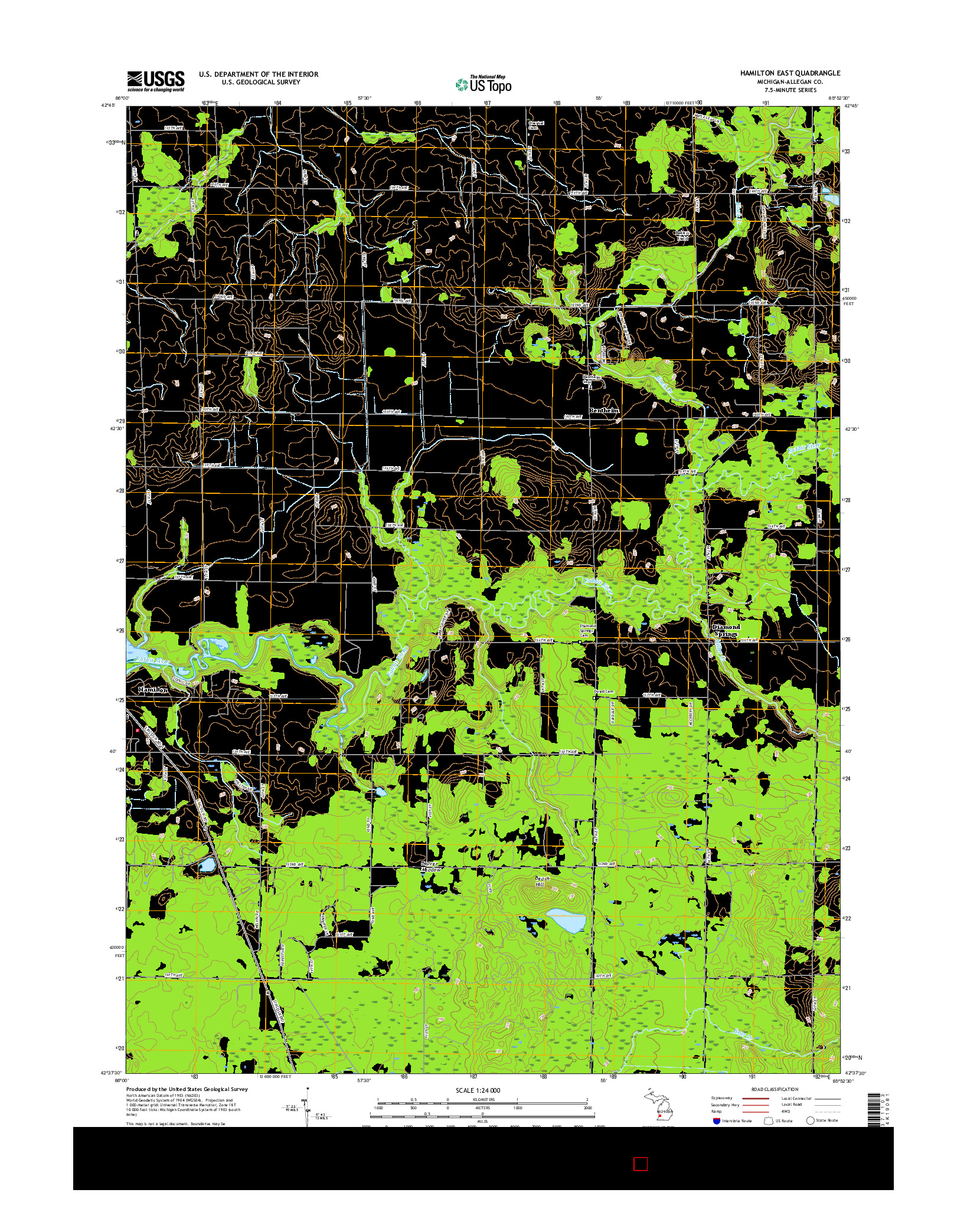 USGS US TOPO 7.5-MINUTE MAP FOR HAMILTON EAST, MI 2017