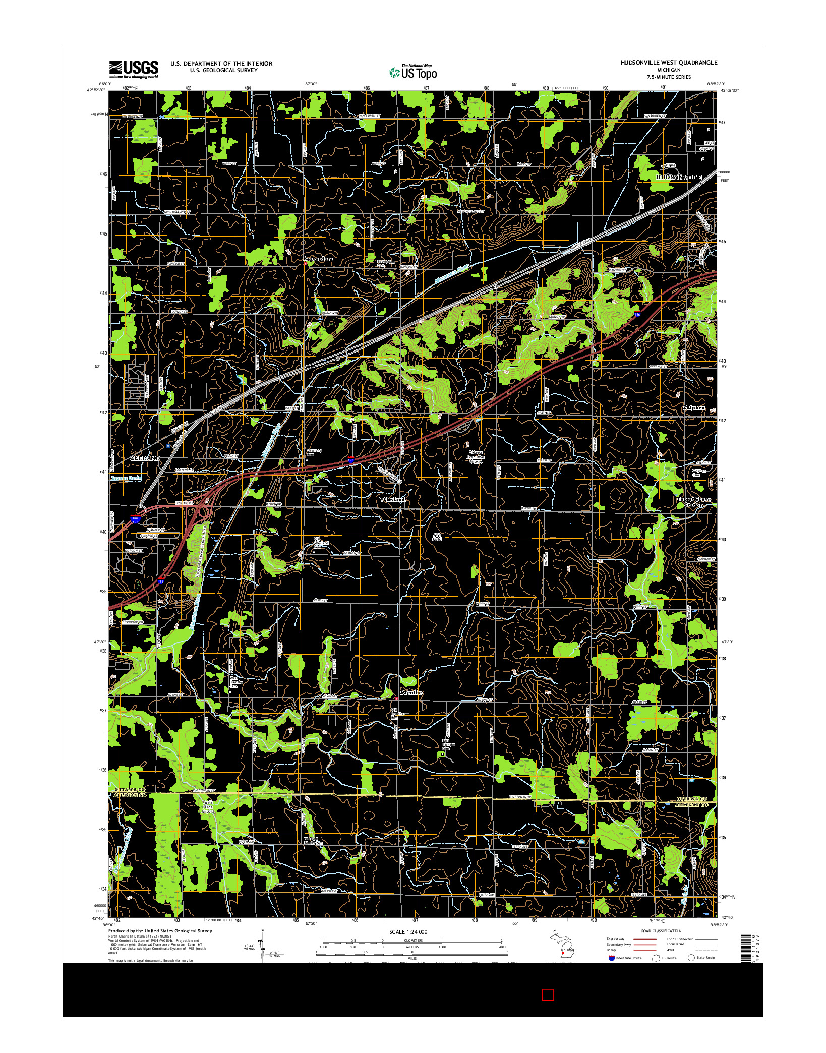 USGS US TOPO 7.5-MINUTE MAP FOR HUDSONVILLE WEST, MI 2017