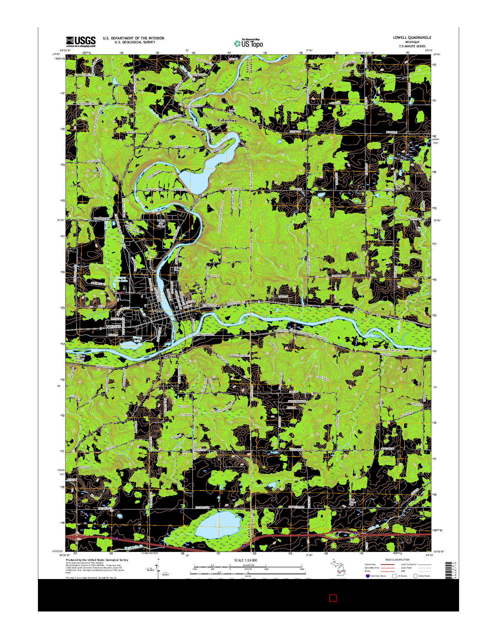 USGS US TOPO 7.5-MINUTE MAP FOR LOWELL, MI 2017