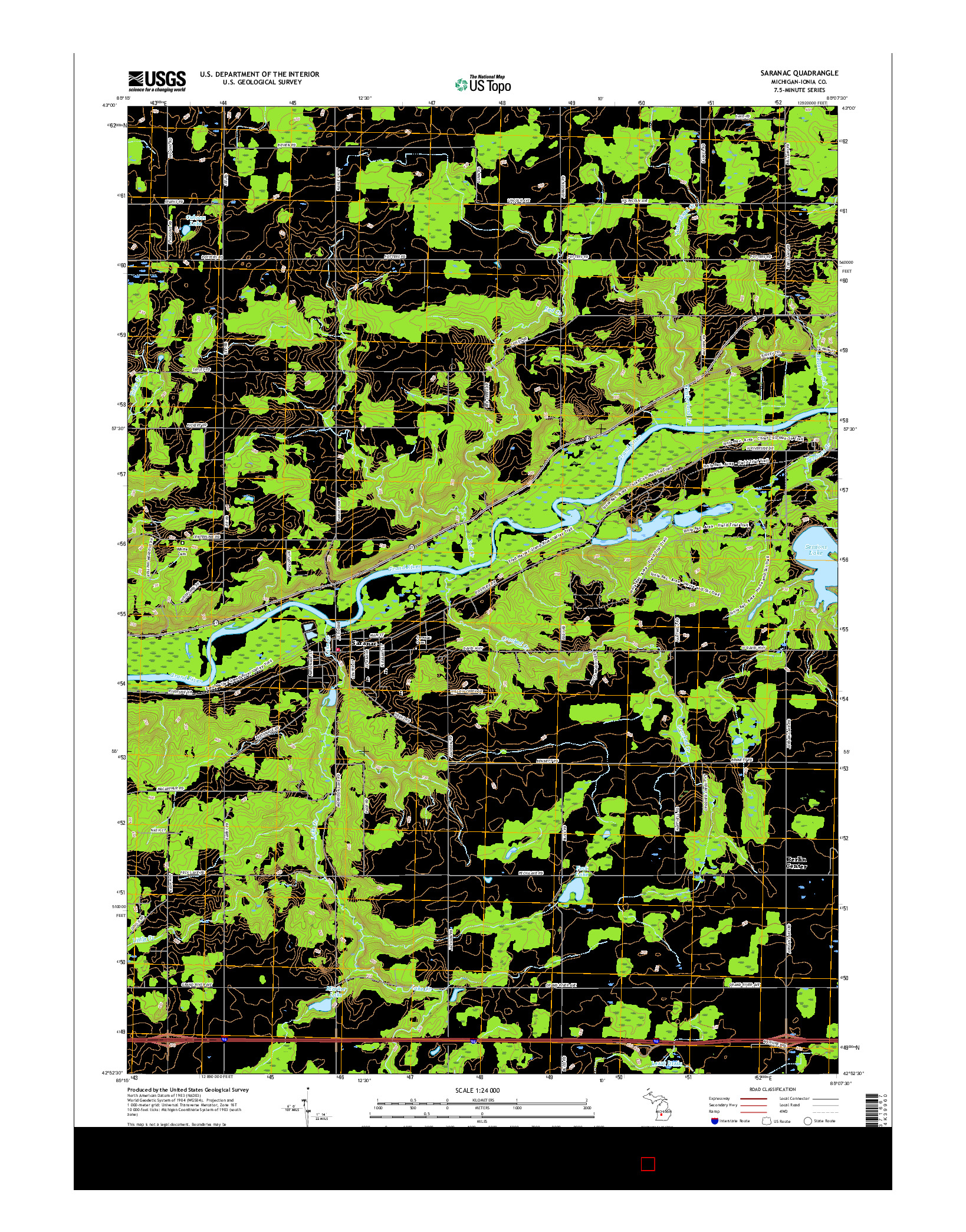 USGS US TOPO 7.5-MINUTE MAP FOR SARANAC, MI 2017