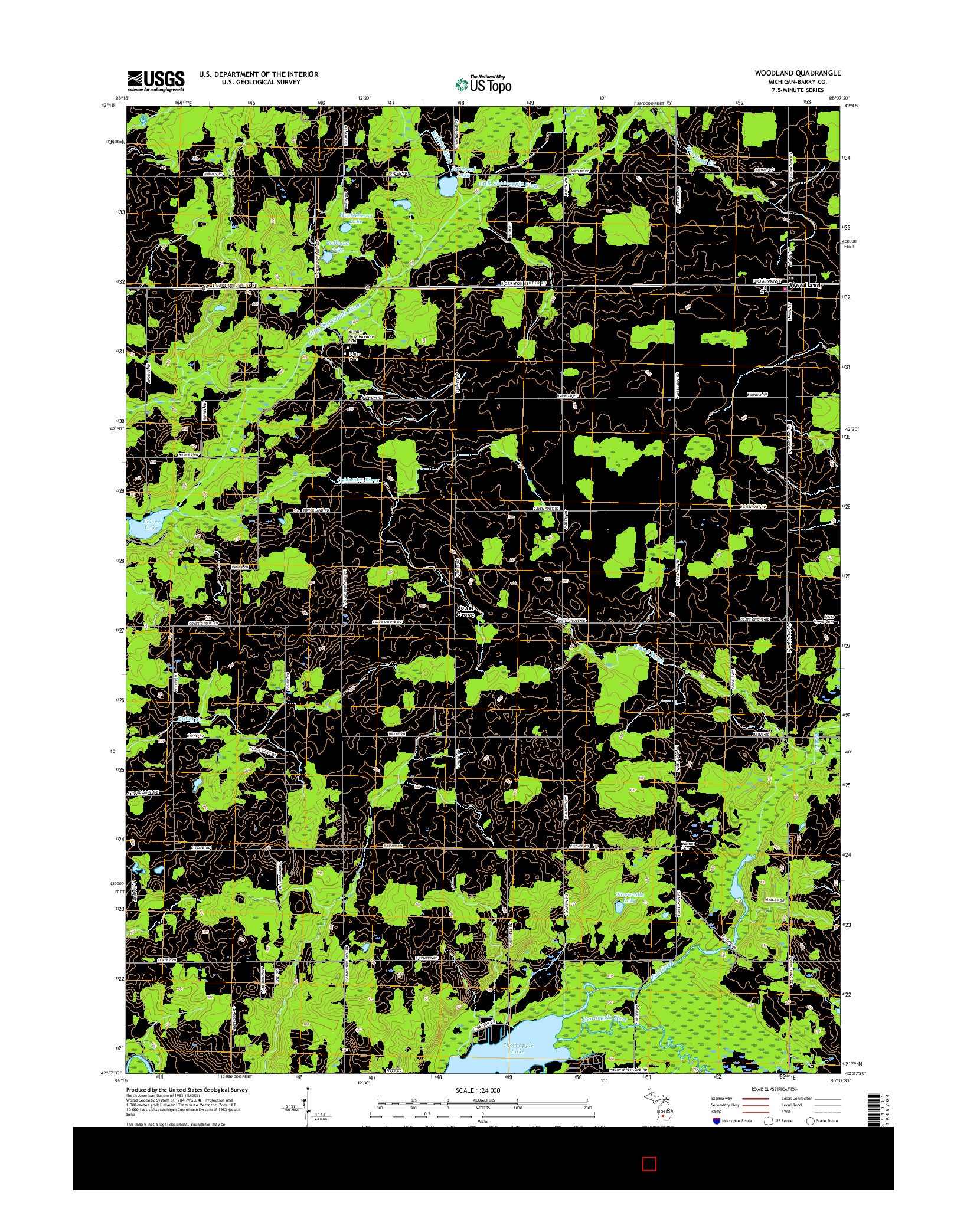 USGS US TOPO 7.5-MINUTE MAP FOR WOODLAND, MI 2017