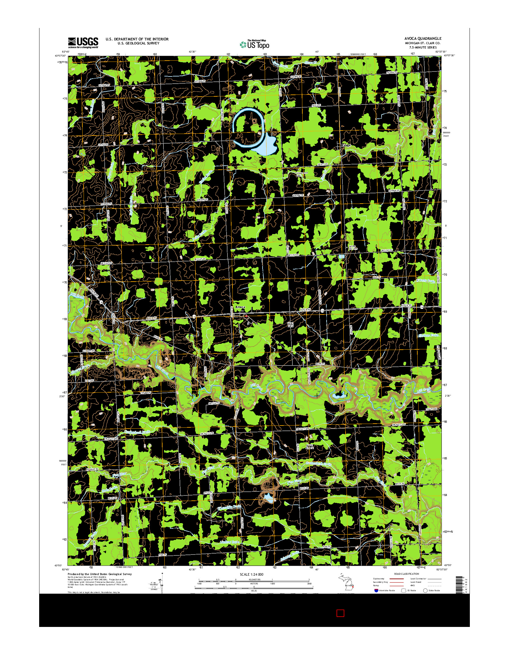 USGS US TOPO 7.5-MINUTE MAP FOR AVOCA, MI 2017