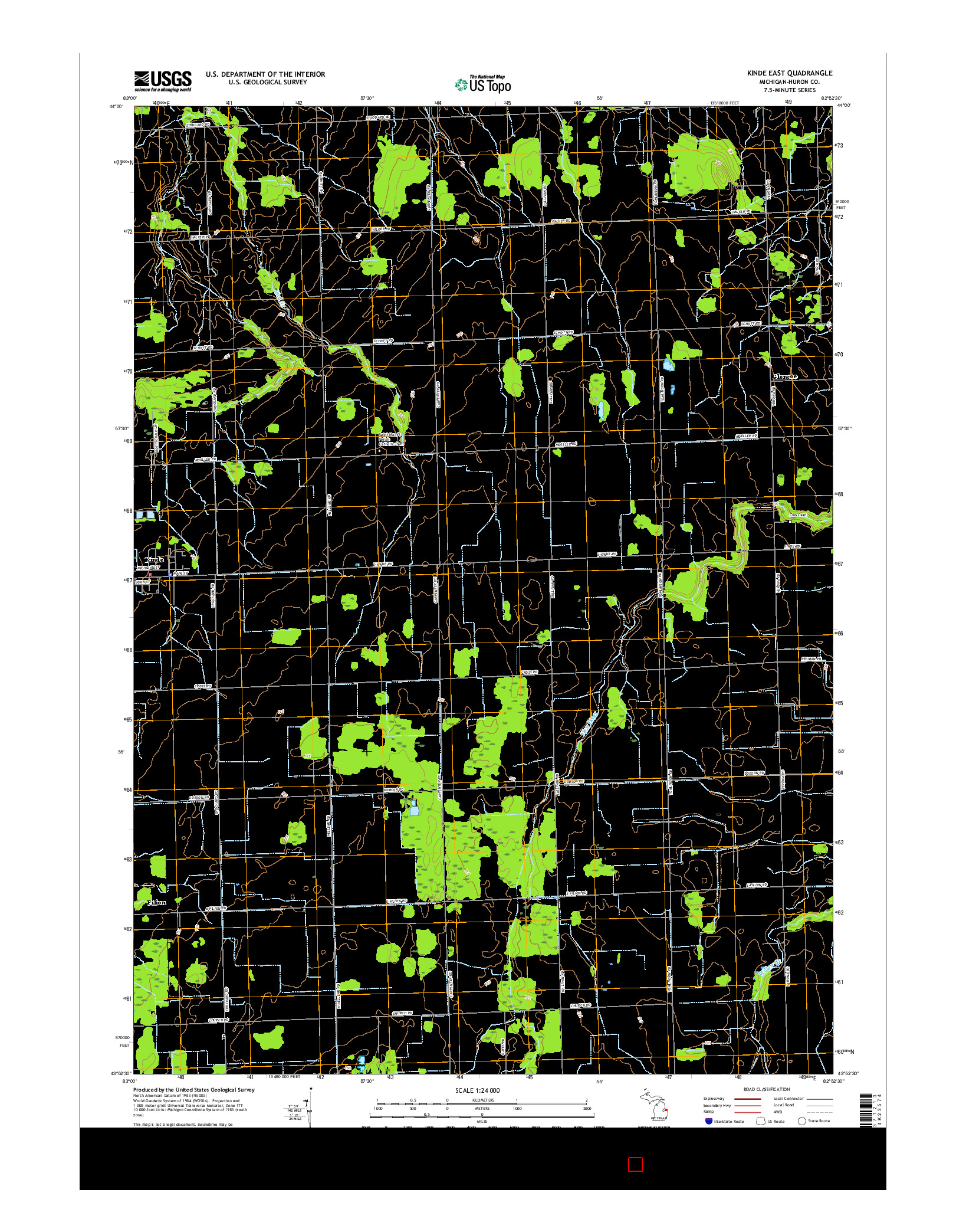 USGS US TOPO 7.5-MINUTE MAP FOR KINDE EAST, MI 2017