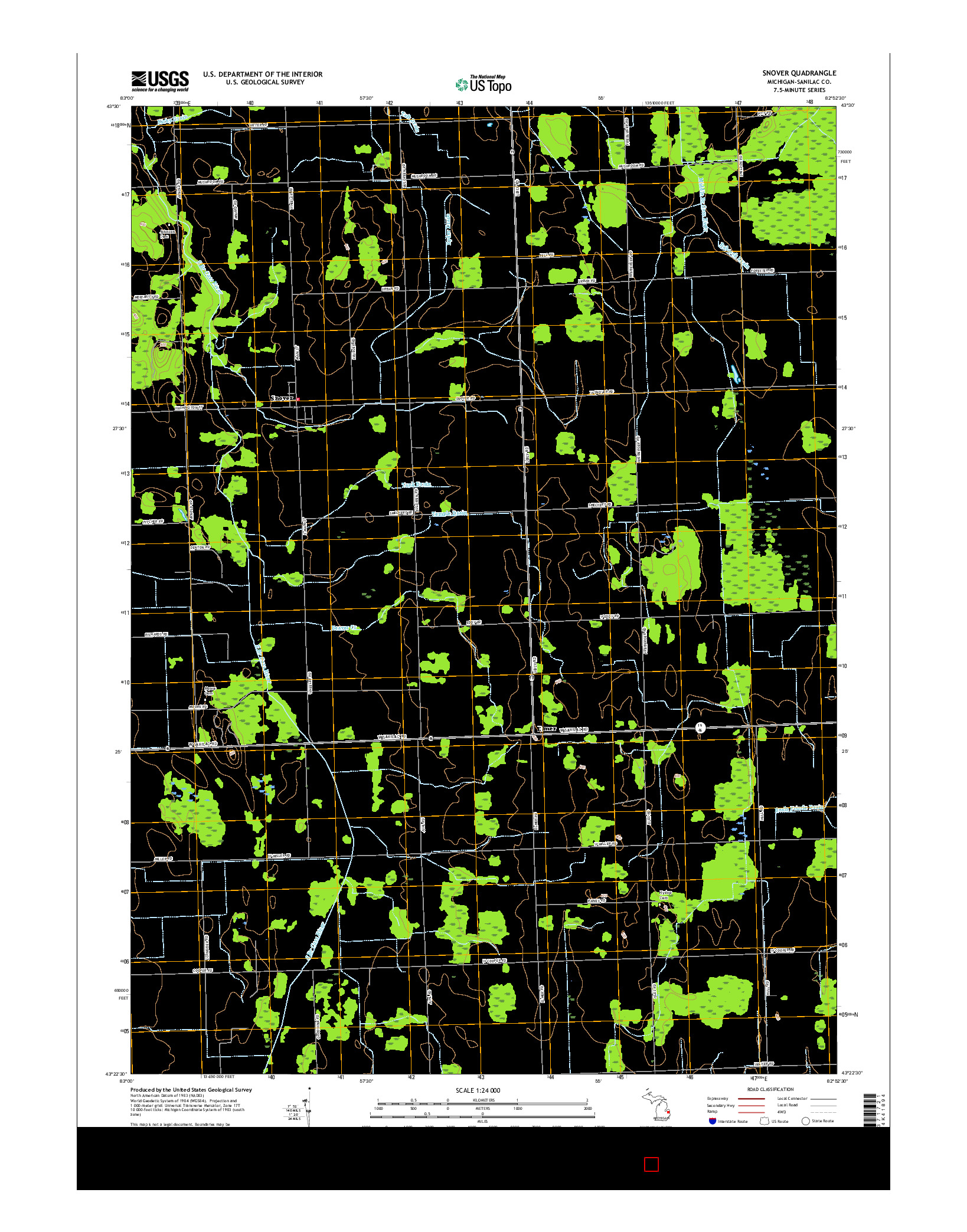 USGS US TOPO 7.5-MINUTE MAP FOR SNOVER, MI 2017