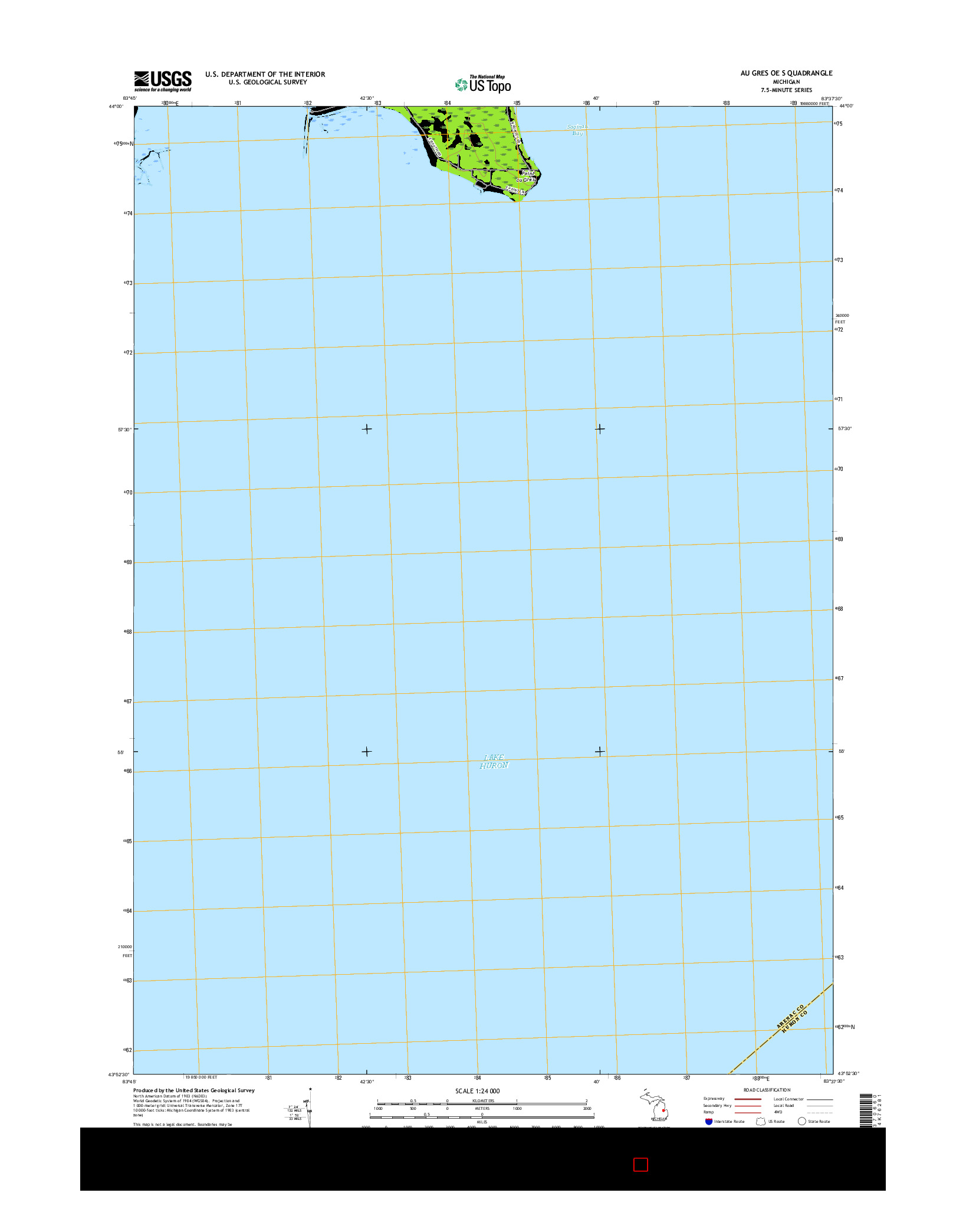 USGS US TOPO 7.5-MINUTE MAP FOR AU GRES OE S, MI 2017