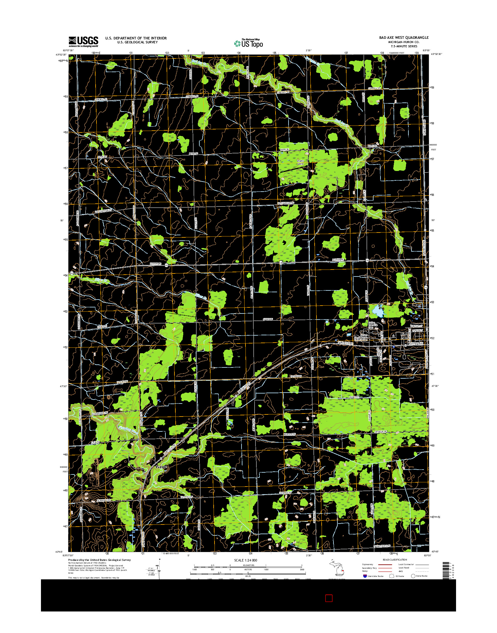 USGS US TOPO 7.5-MINUTE MAP FOR BAD AXE WEST, MI 2017