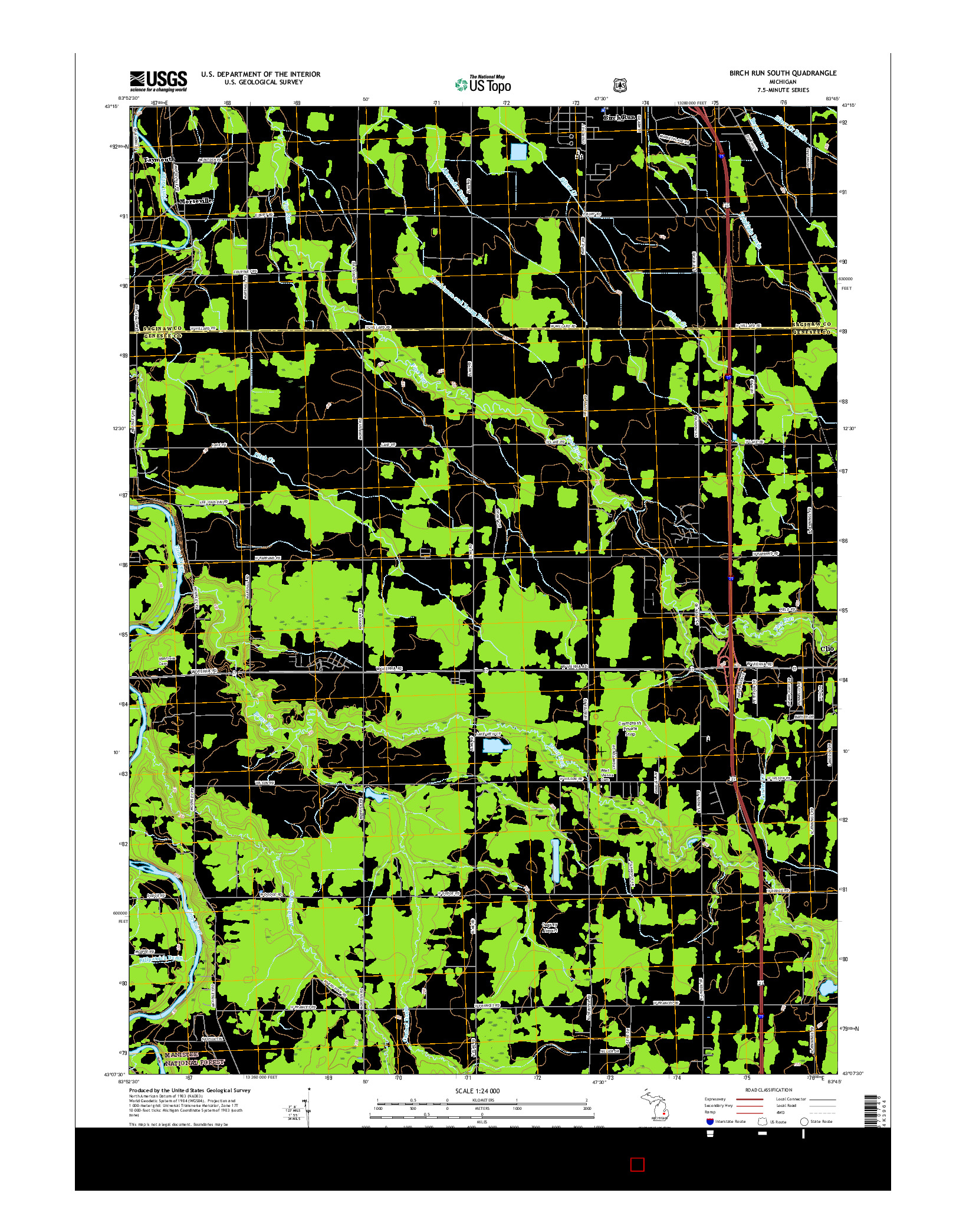 USGS US TOPO 7.5-MINUTE MAP FOR BIRCH RUN SOUTH, MI 2017