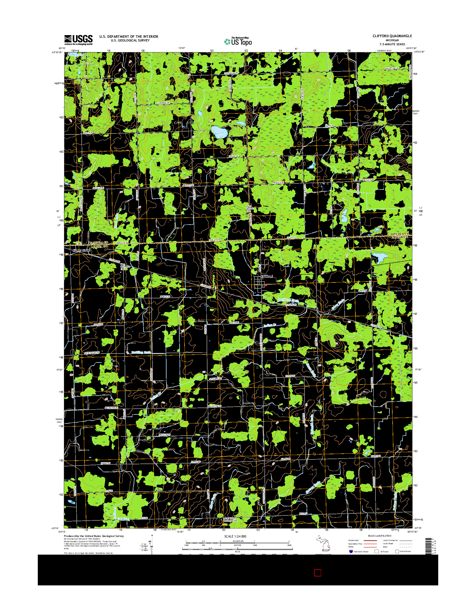 USGS US TOPO 7.5-MINUTE MAP FOR CLIFFORD, MI 2017